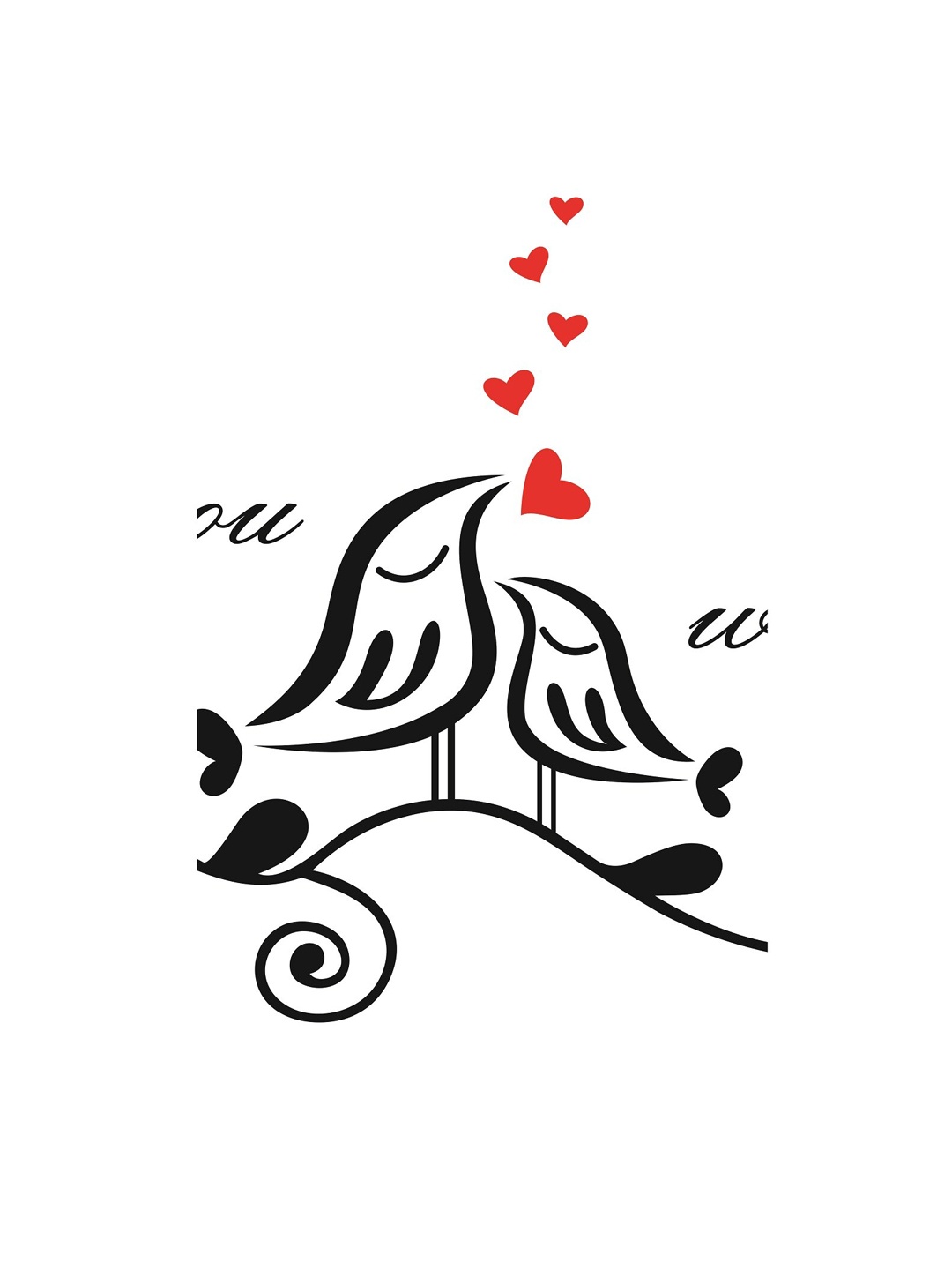 WALLSTICK Black & Red I Love you With All My Heart Large Vinyl Wall Sticker