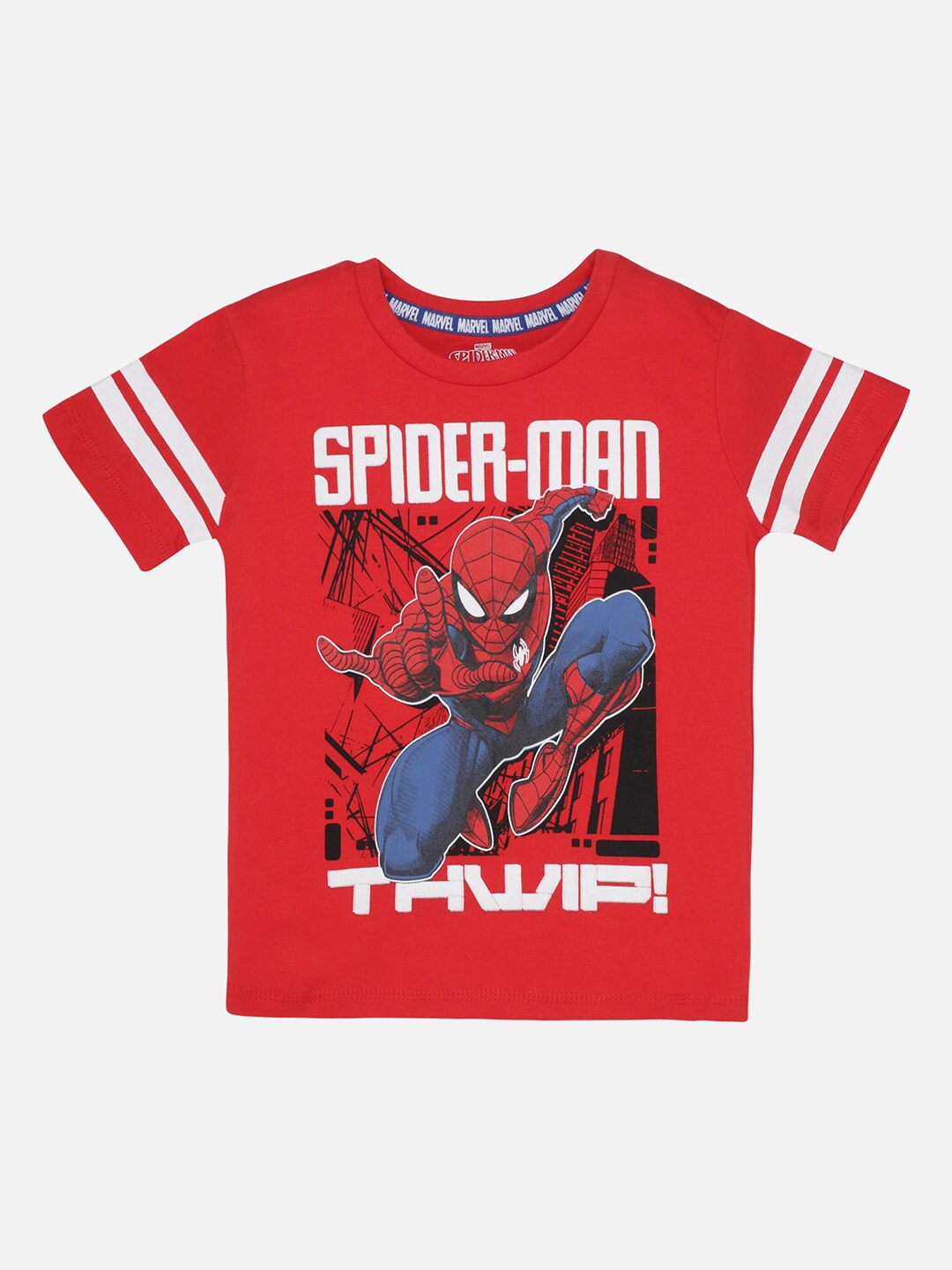 

Kids Ville Boys Red White Spiderman Printed Round Neck Pure Cotton T-shirt