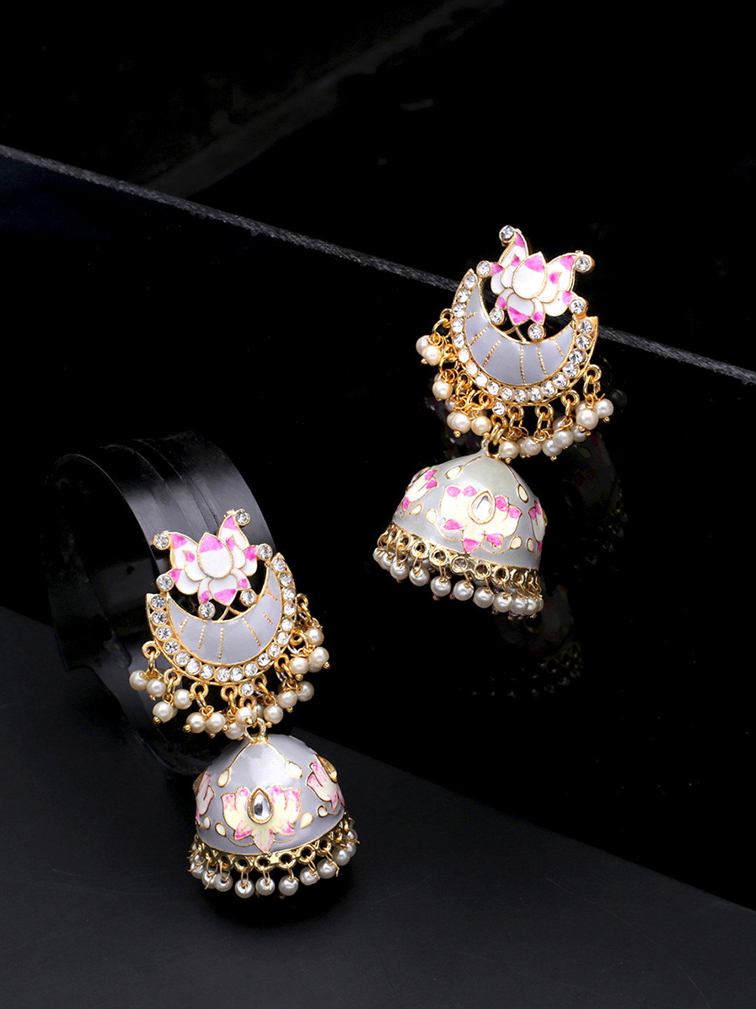 

Yellow Chimes Woman Gold-Plated Handcrafted Meenakari Dome Shaped Jhumkas Earring