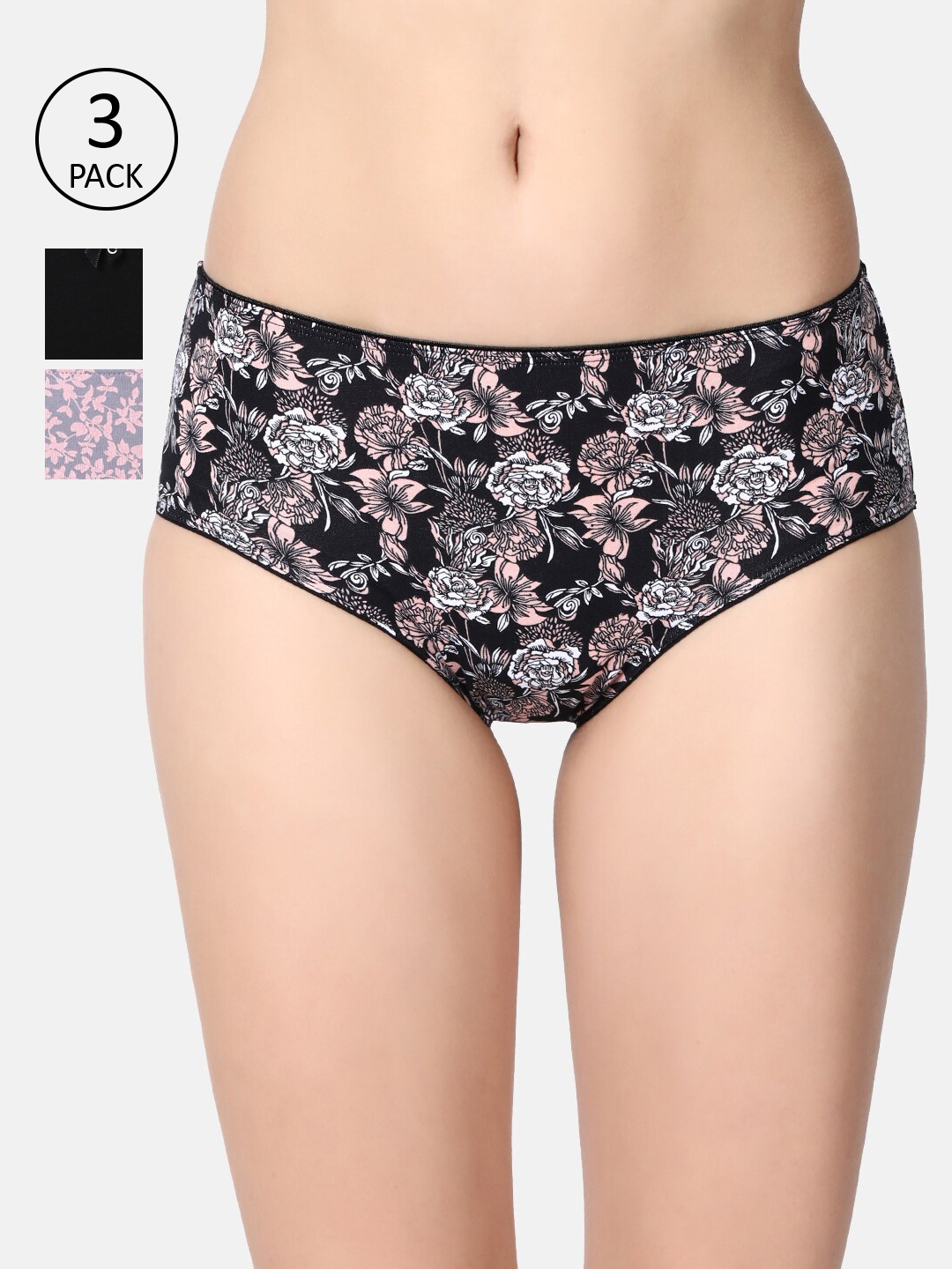 

Enamor Women Pack of 3 Assorted Stretch Cotton Hipster Briefs-CR20
