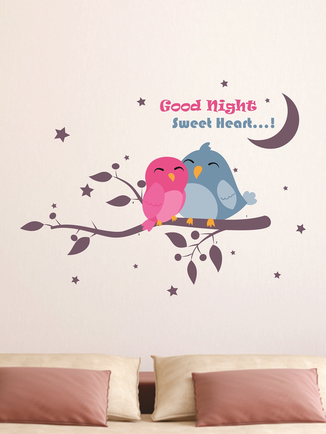 

WALLSTICK Pink & Teal Blue Love Birds Large Vinyl Wall Sticker