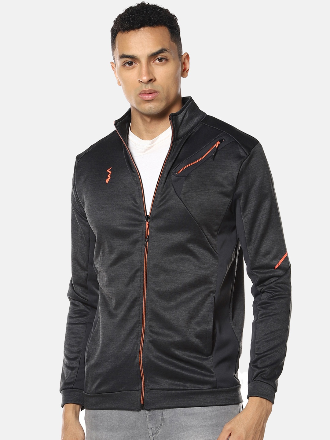 Campus Sutra Men Black Solid Windcheater Sporty Jacket