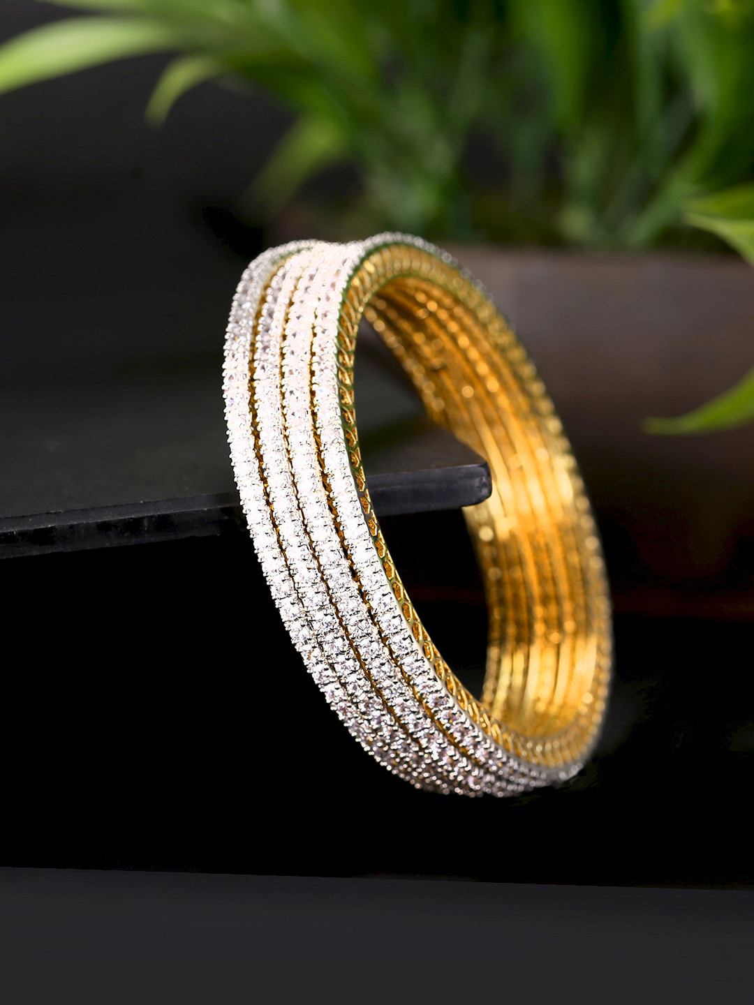 

Yellow Chimes Set Of 4 Gold-Plated White AD-Studded Handcrafted Bangles