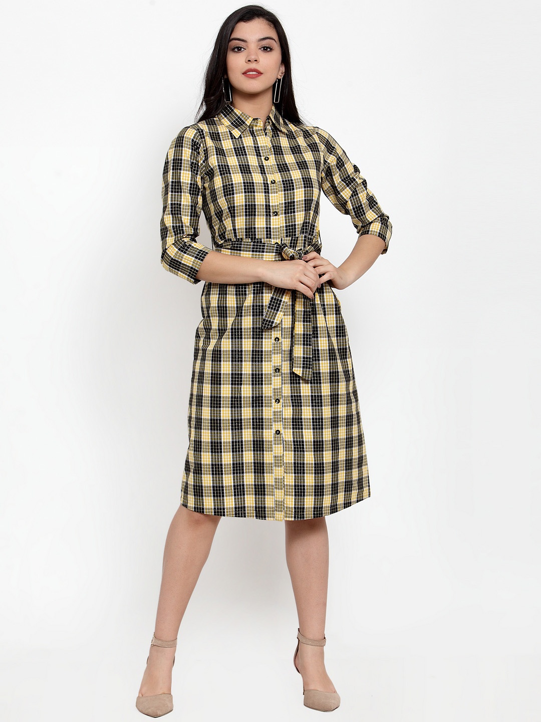 

Aujjessa Women Black Checked Shirt Dress