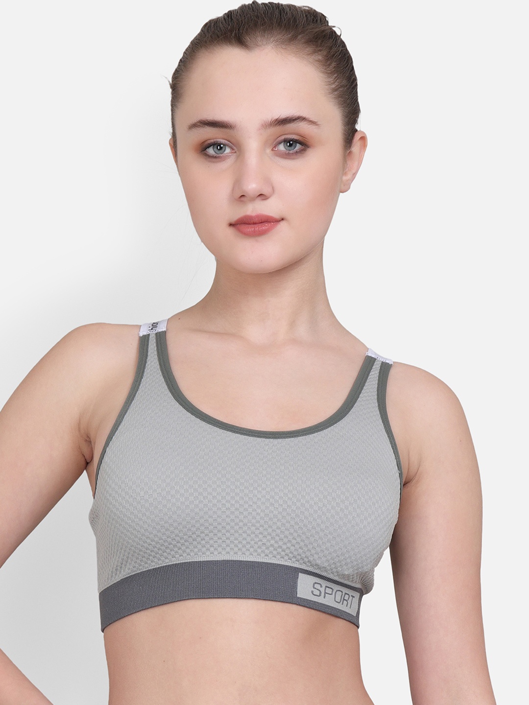 

Lebami Grey Self Design Non-Wired Lightly Padded Sports Bra New Fashion_Greyy_30C