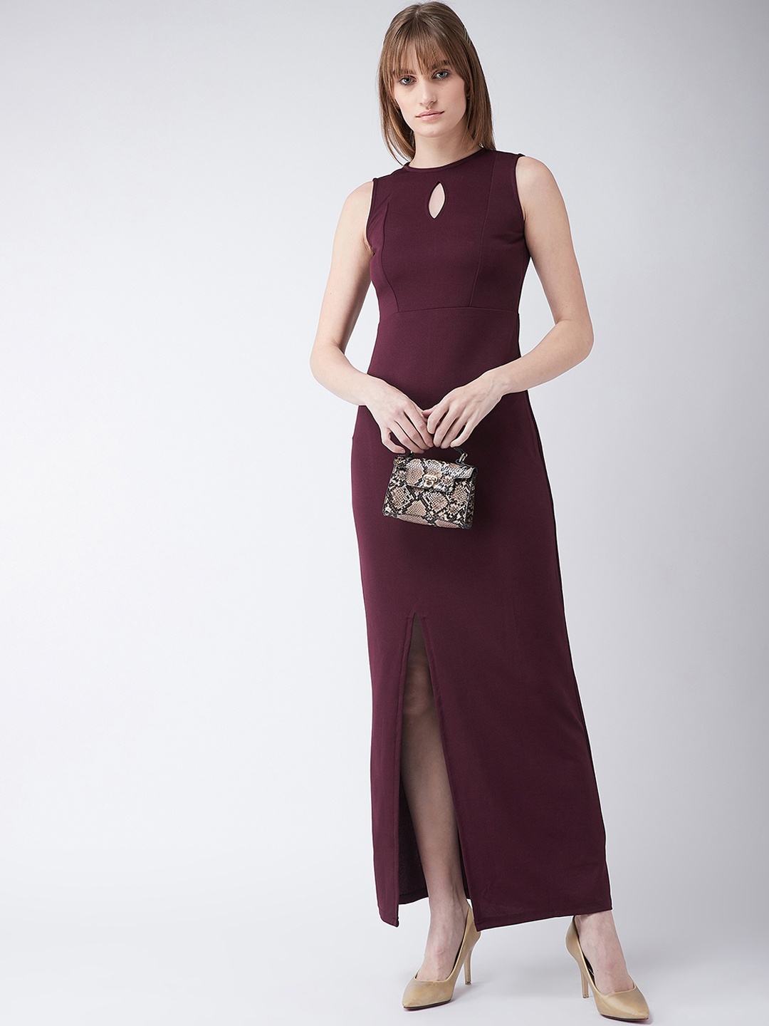 Miss Chase Women Maroon Solid Maxi Dress