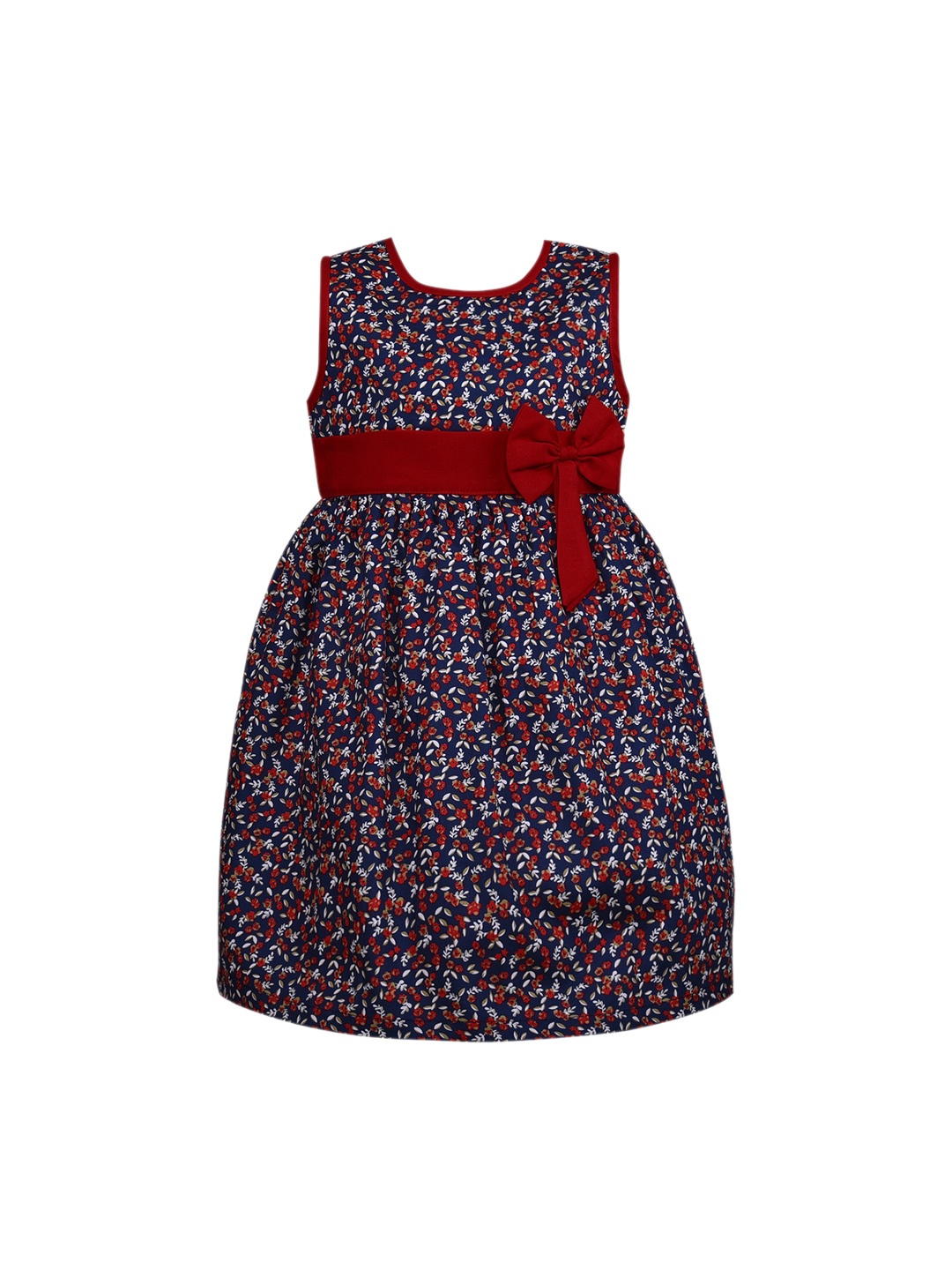 

Wish Karo Girls Navy Blue Printed Fit and Flare Dress