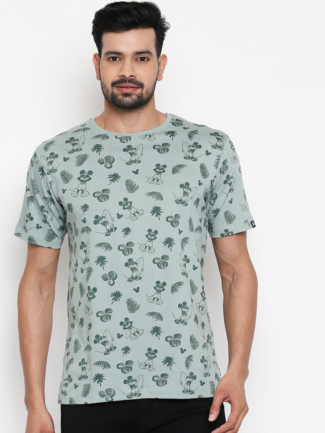 

The Souled Store Unisex Sea Green Mickey Mouse Print Round Neck T-shirt