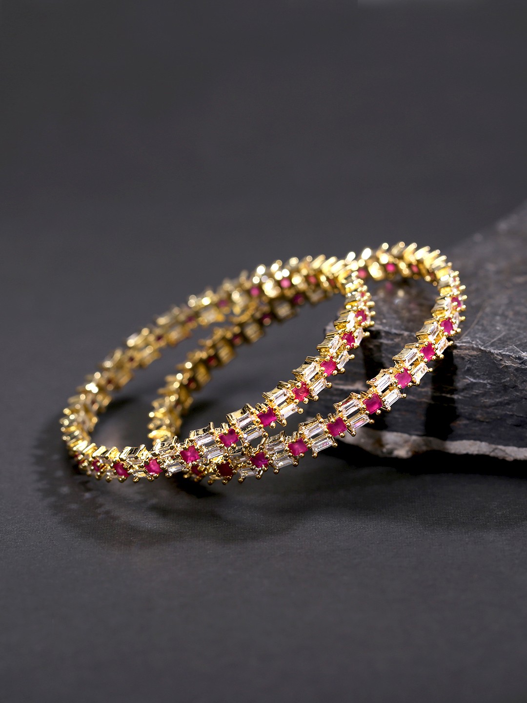 

Yellow Chimes Set Of 2 Gold-Plated Pink & White AD-Studded Handcrafted Bangles