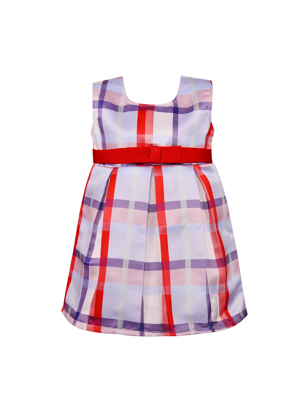 Wish Karo Girls White & Red Checked A-Line Dress