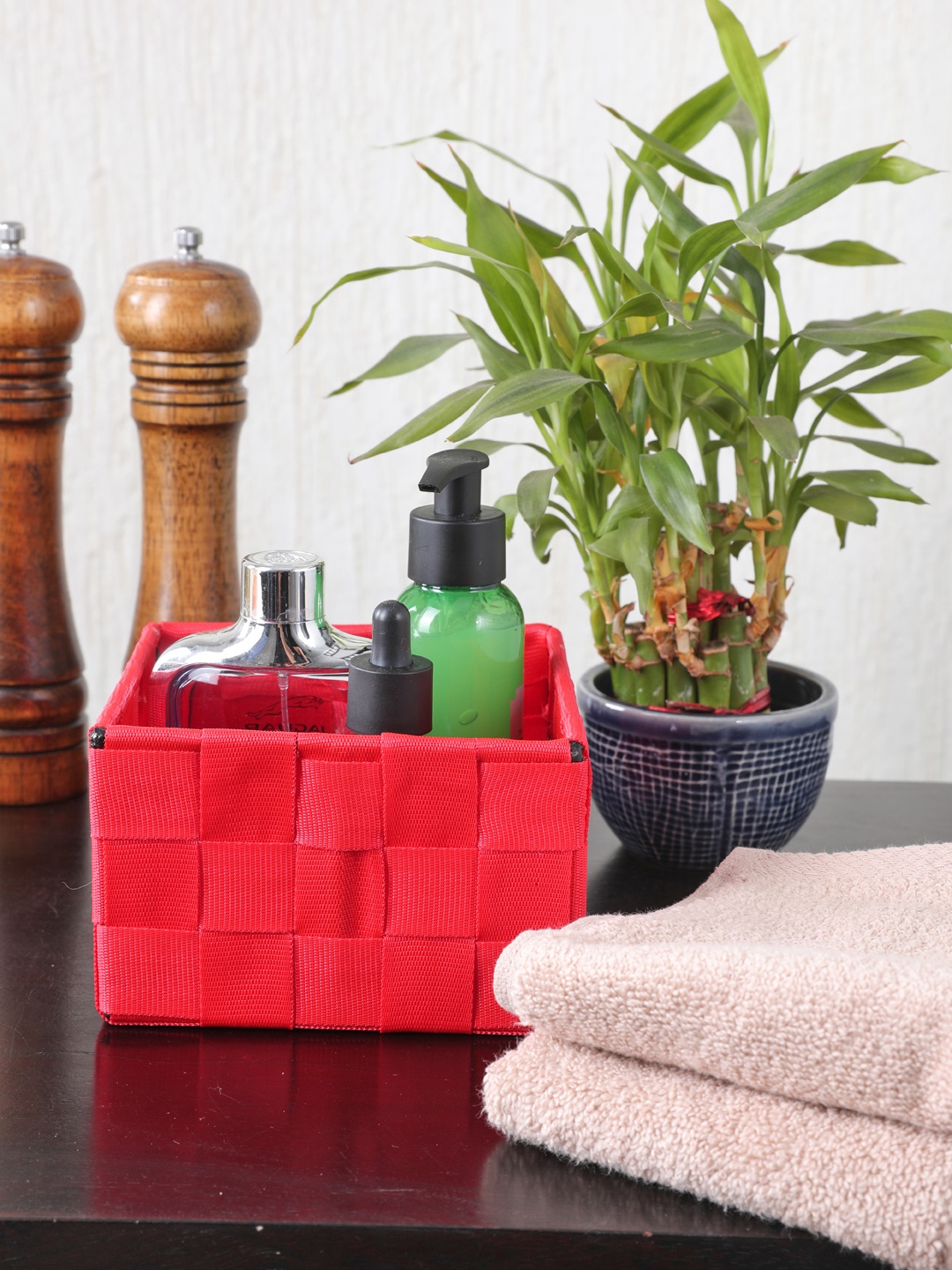 

My Gift Booth Red Solid Woven Waterproof Small Storage Cube Box Organiser