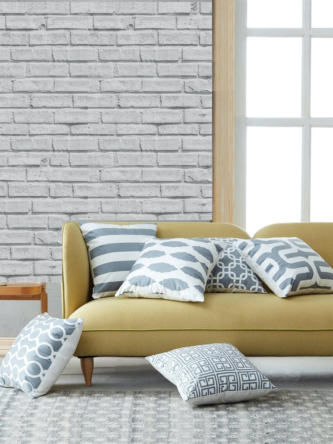 MODERN HOMES White & Grey Set of 6 Geometric Square Cushion Covers