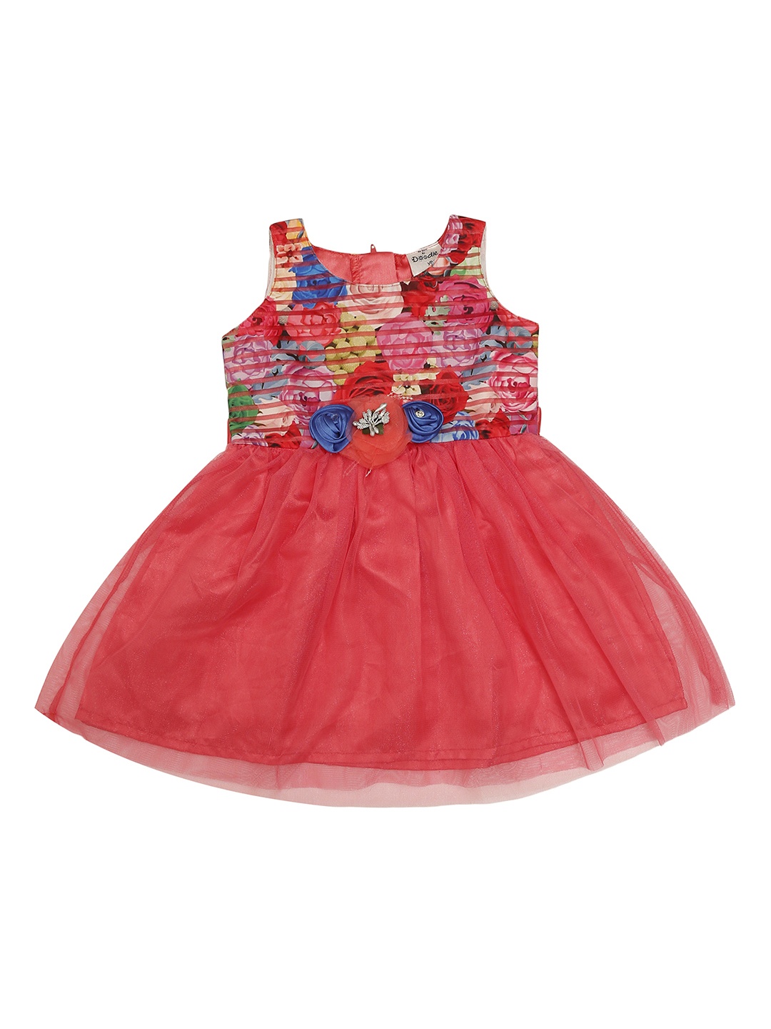 

Doodle Girls Coral Red Printed Fit and Flare Dress