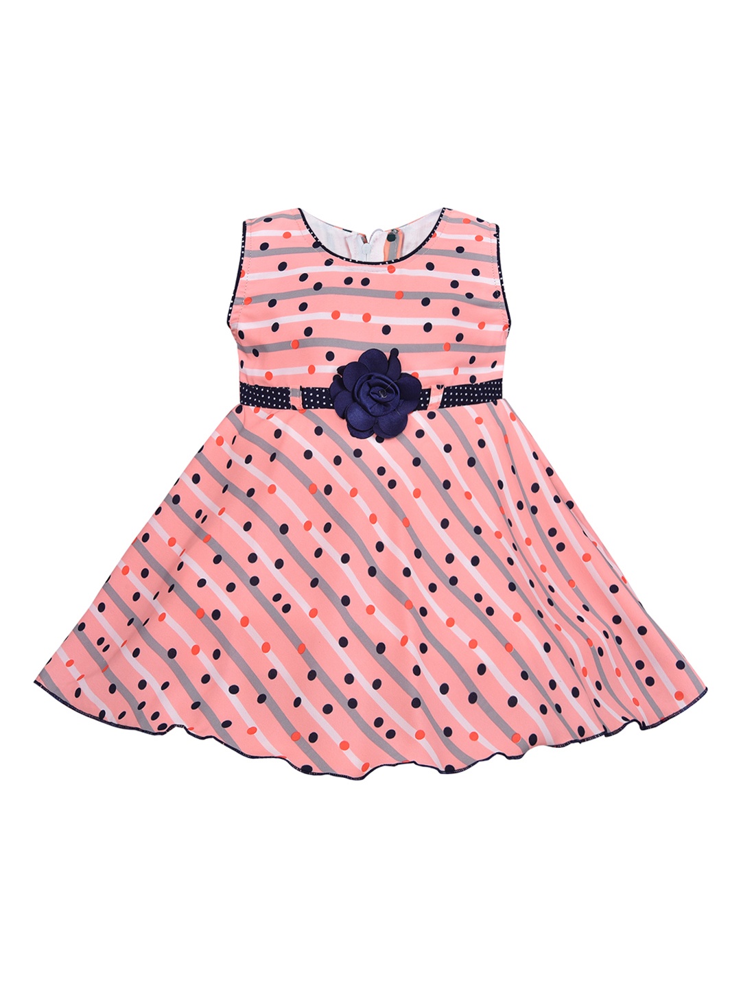 

Wish Karo Girls Peach-Coloured & Grey Printed Fit and Flare Dress