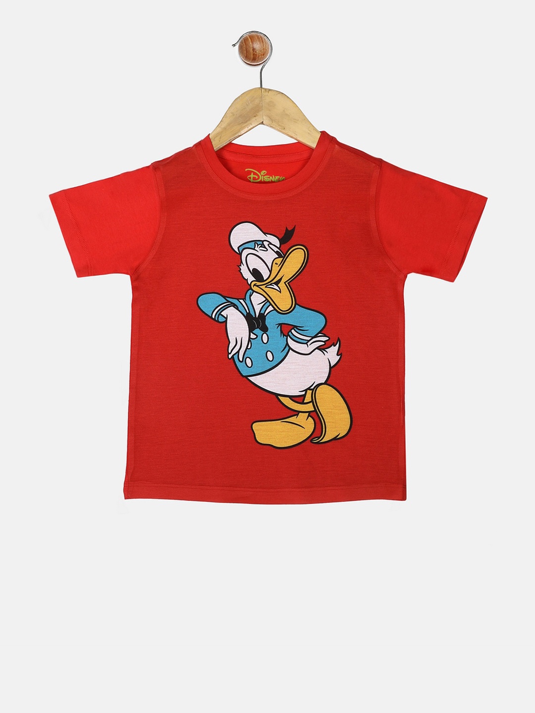 YK Disney Boys Red Donald Duck Printed Round Neck T-shirt
