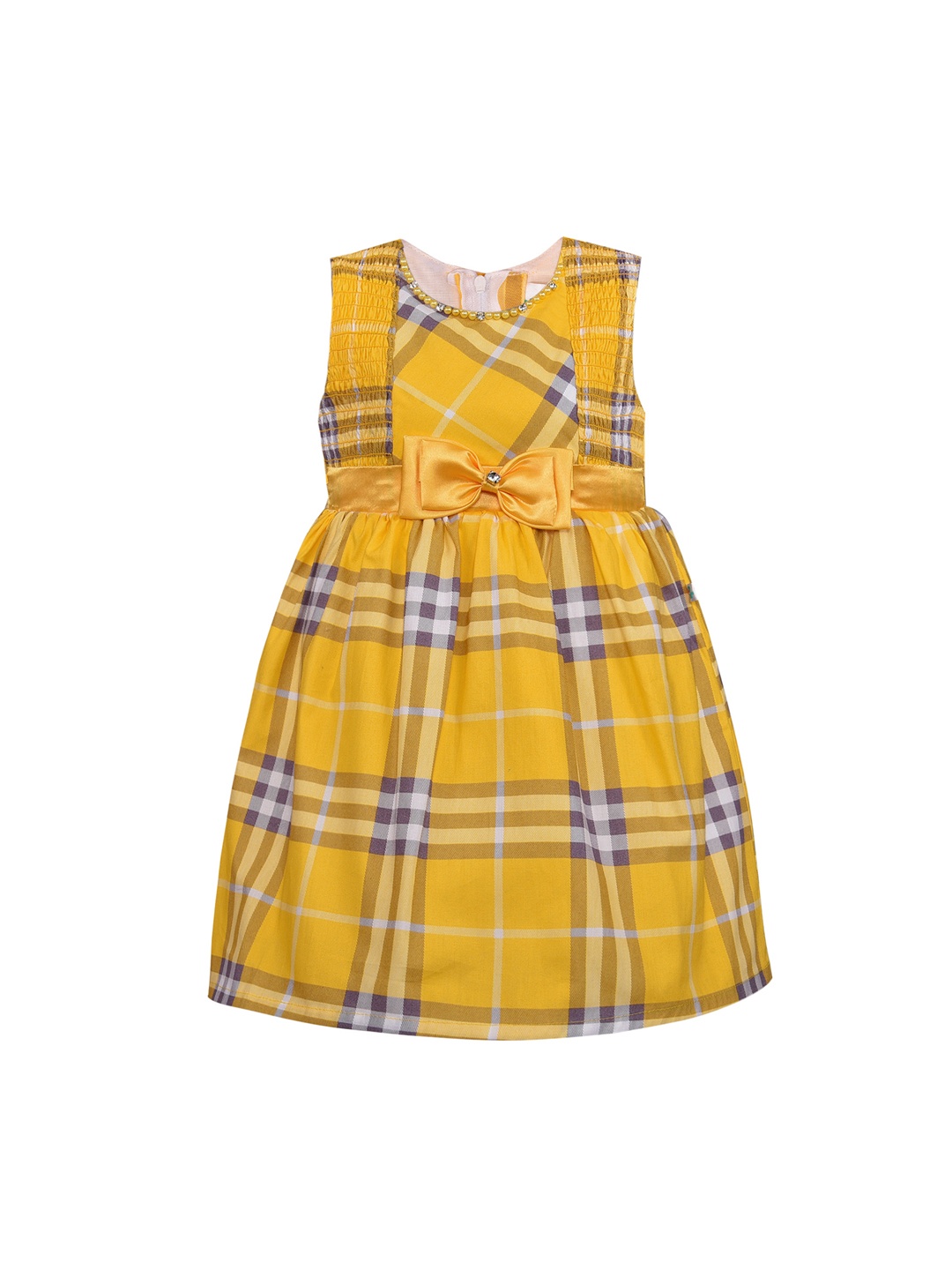 

Wish Karo Girls Yellow & Purple Checked Fit and Flare Dress