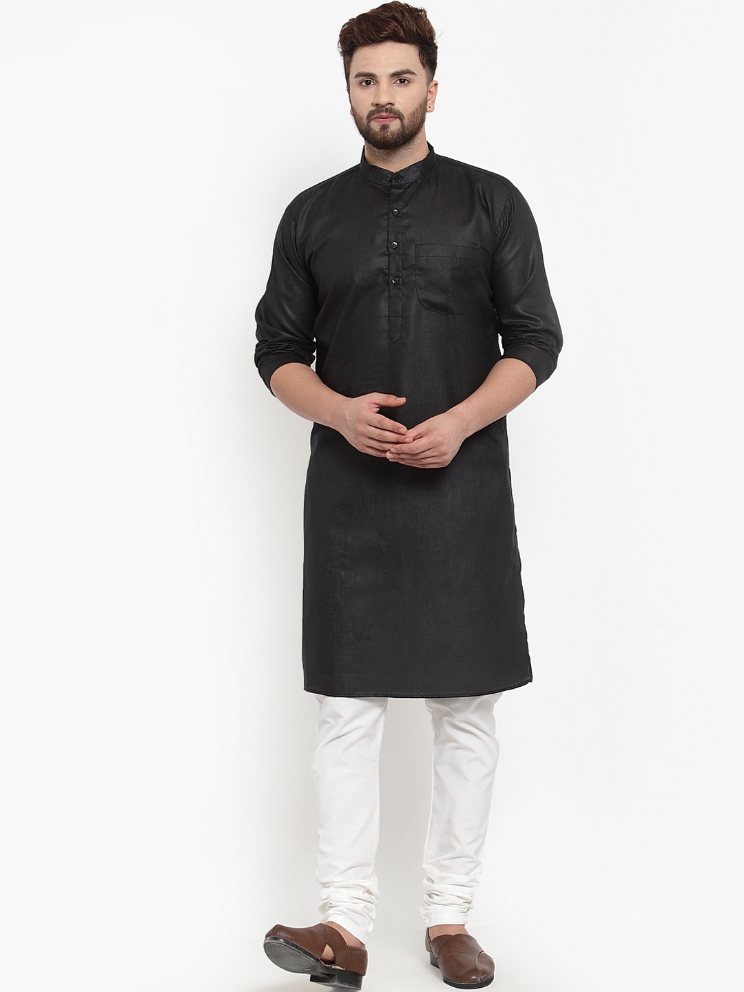 

Benstoke Men Black & White Solid Kurta with Churidar