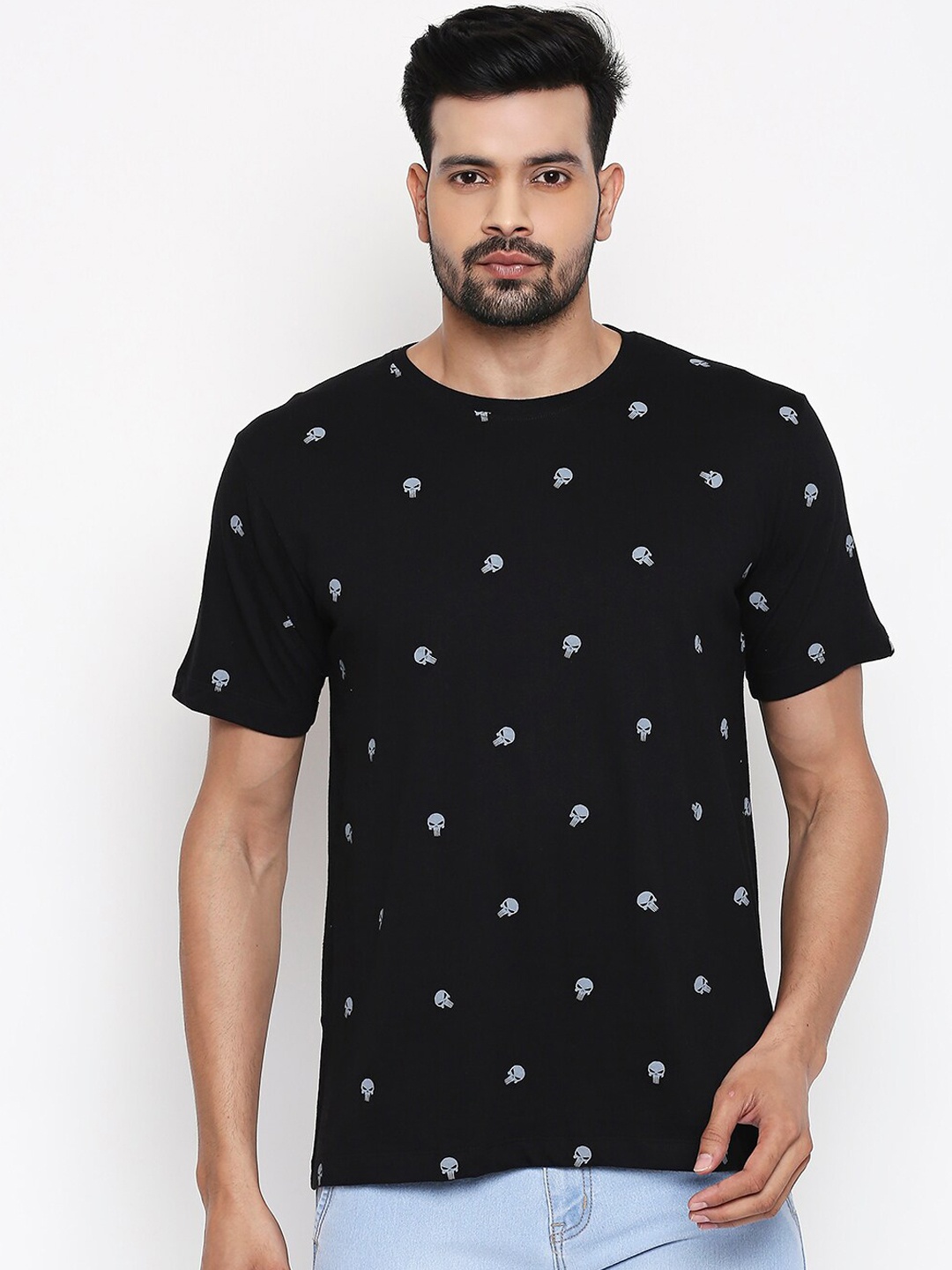 

The Souled Store Unisex Black Punisher Printed Round Neck Pure Cotton T-shirt