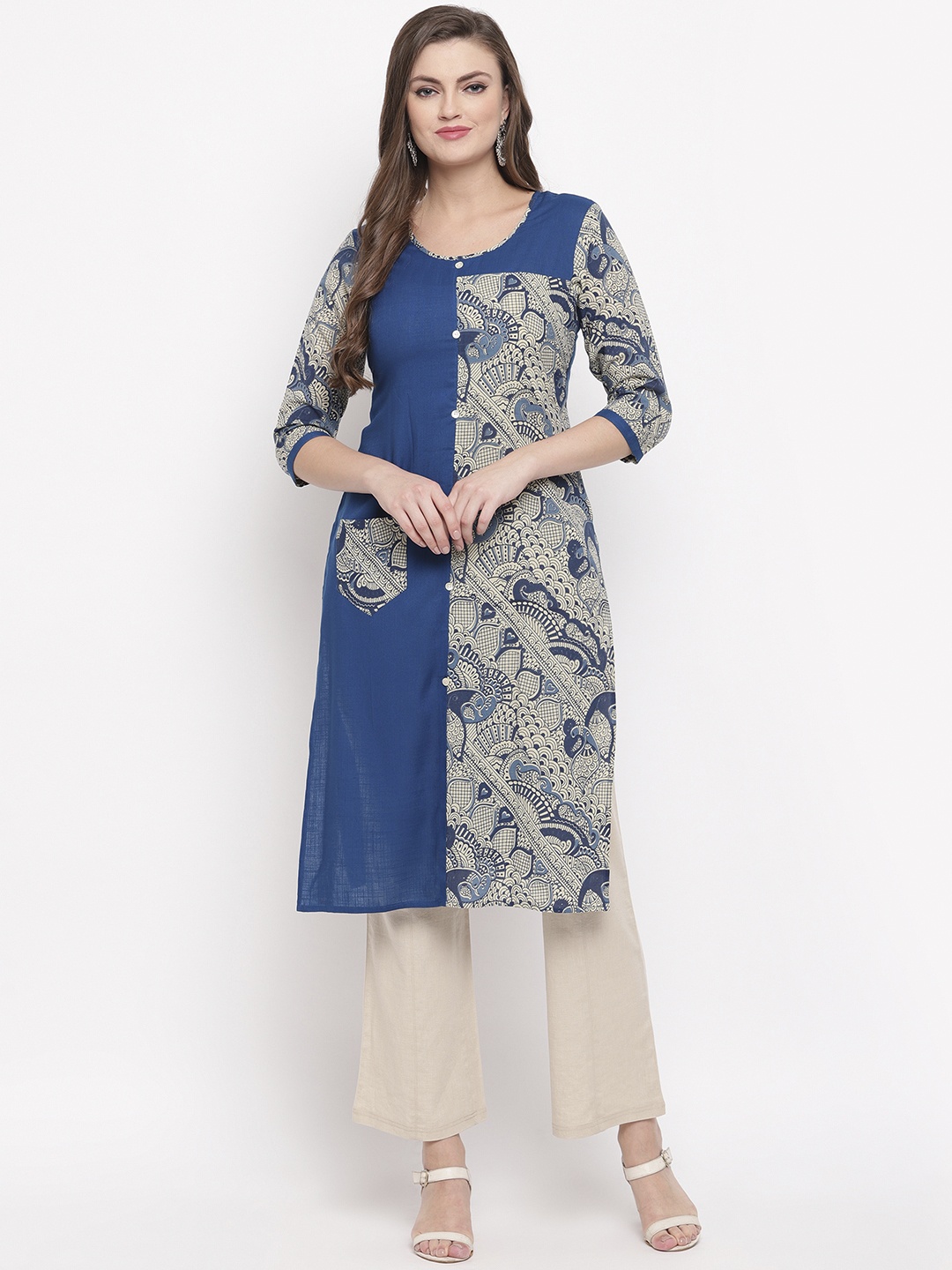 

Vbuyz Women Blue Printed Straight Kurta