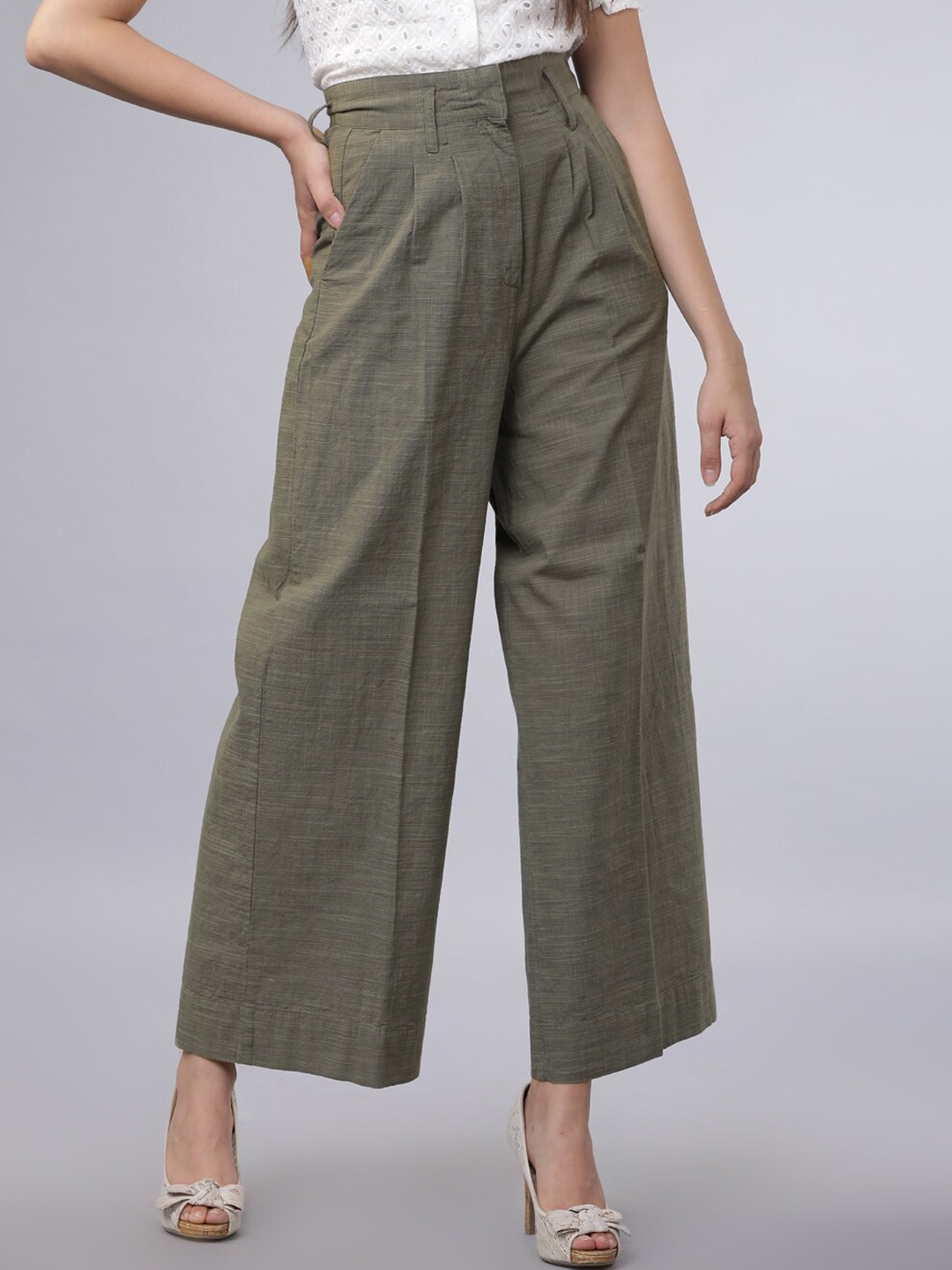 Tokyo Talkies Women Green Parallel Trousers