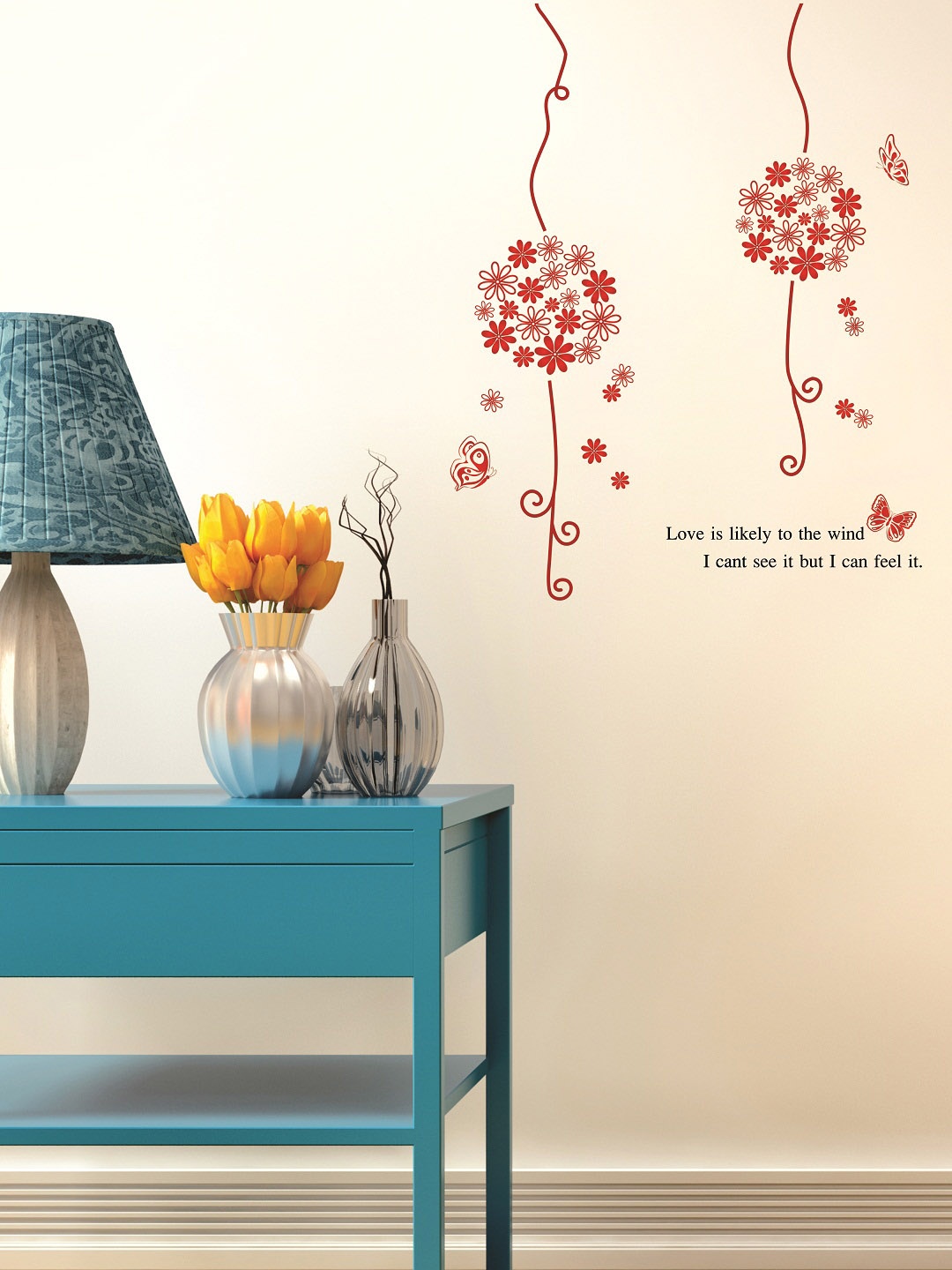 

WALLSTICK Red & Black Floral Large Vinyl Wall Sticker