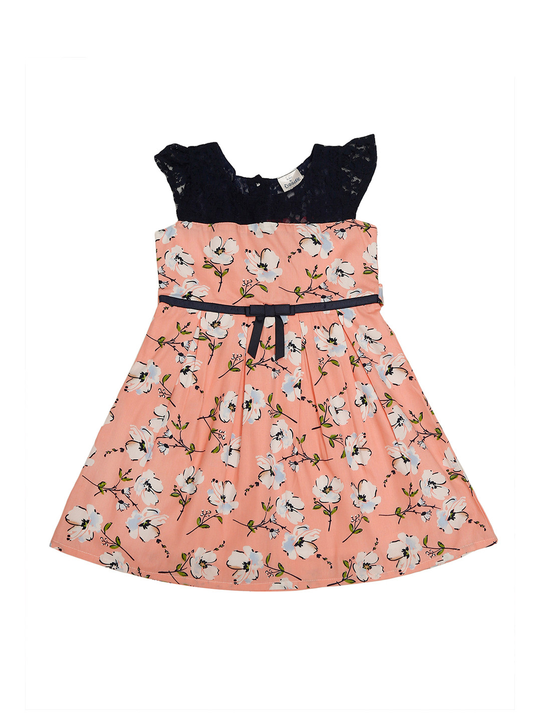 

Doodle Girls Peach & White Floral Print Fit and Flare Dress