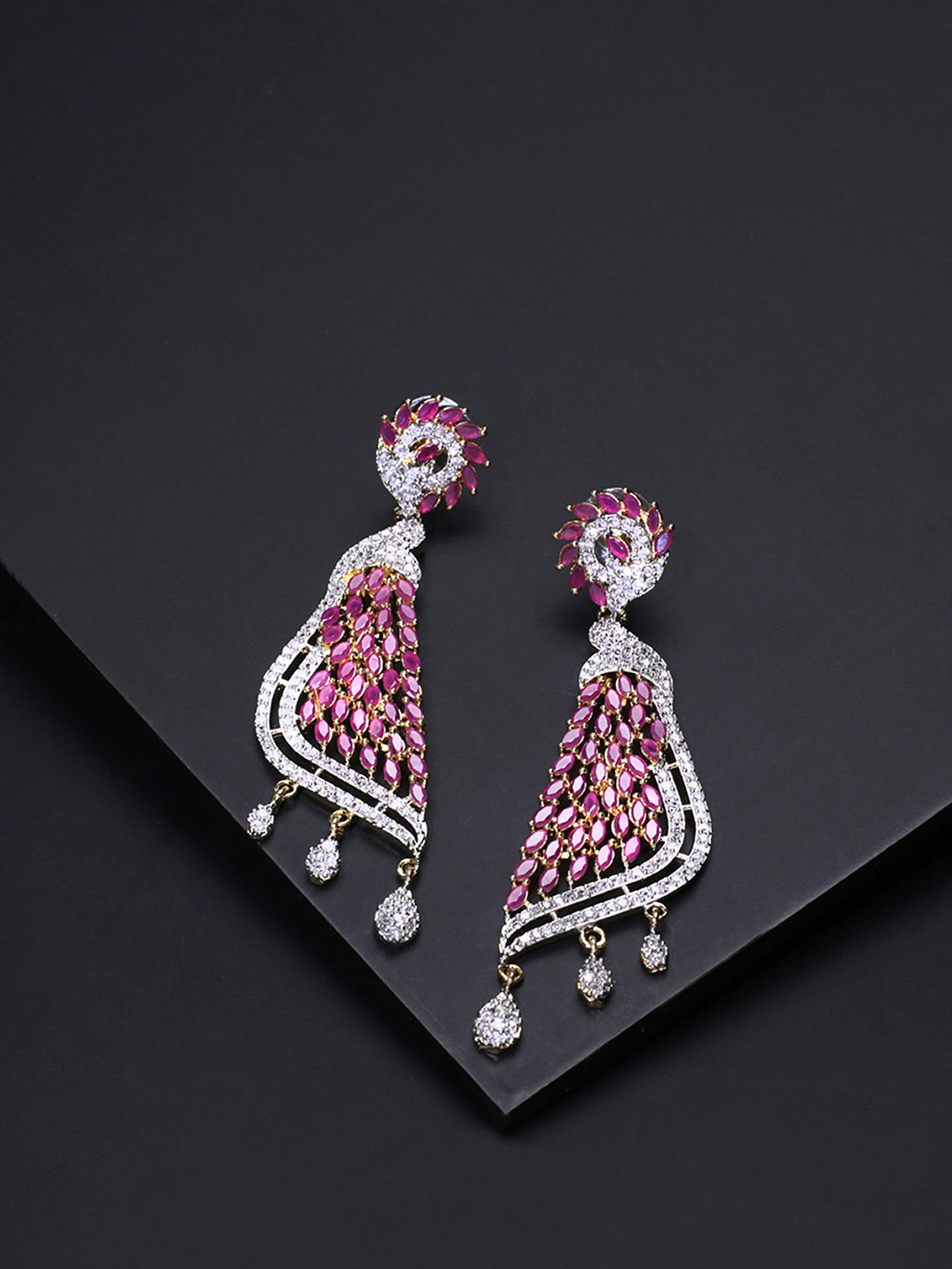 

Yellow Chimes Gold-Plated & Pink American Diamond HandCrafted Contemporary Drop Earrings