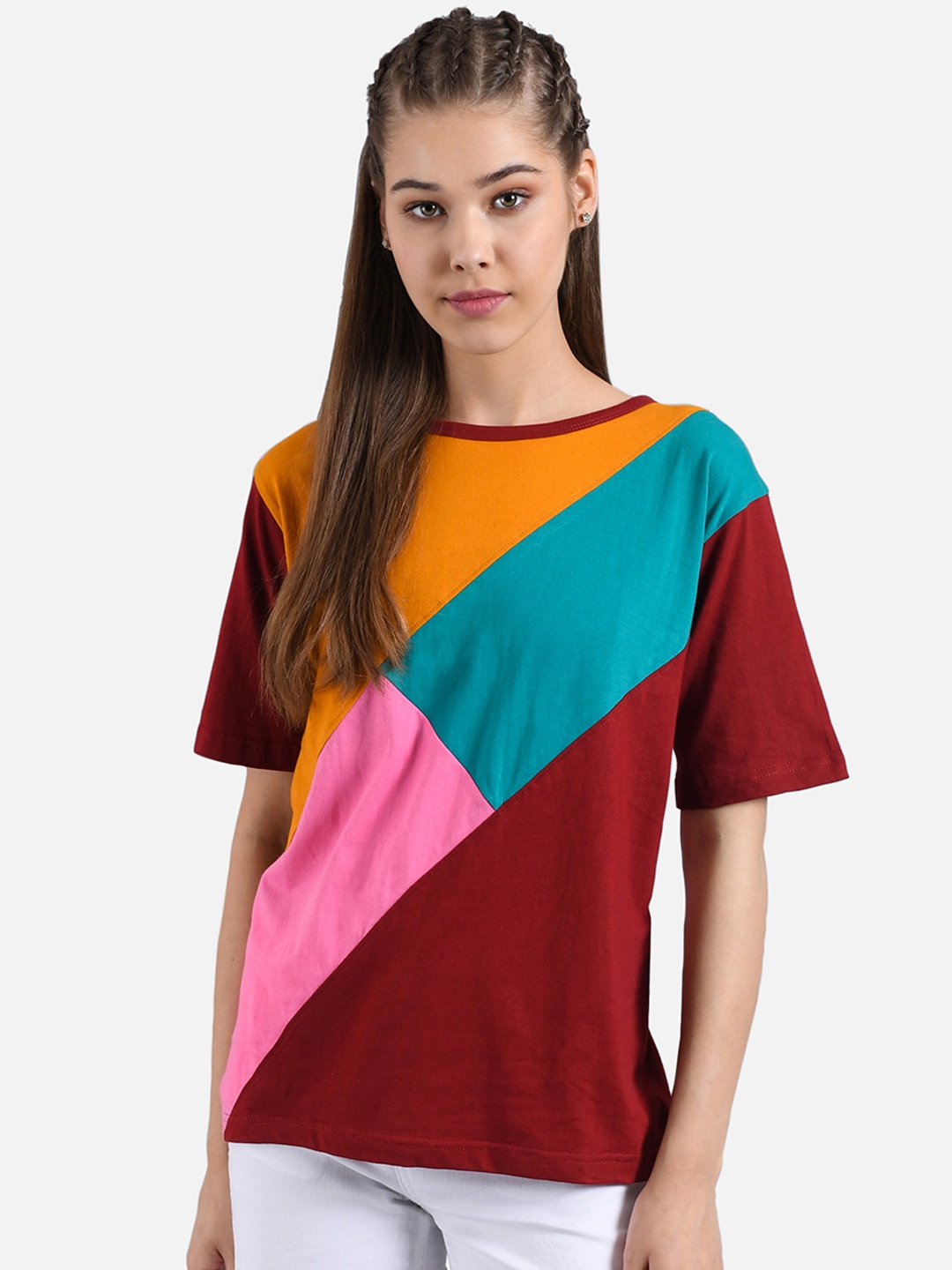 

Kotty Women Multicoloured Colourblocked V-Neck T-shirt, Multi