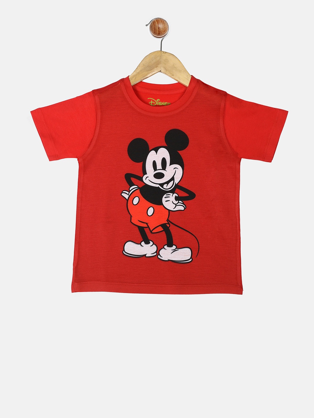 

YK Disney Boys Red Mickey Mouse Printed Round Neck T-shirt