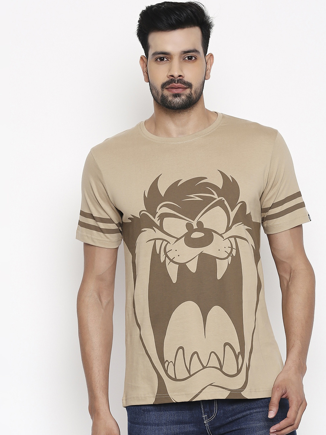 The Souled Store Men Brown Taz Attack Print Round Neck T-shirt
