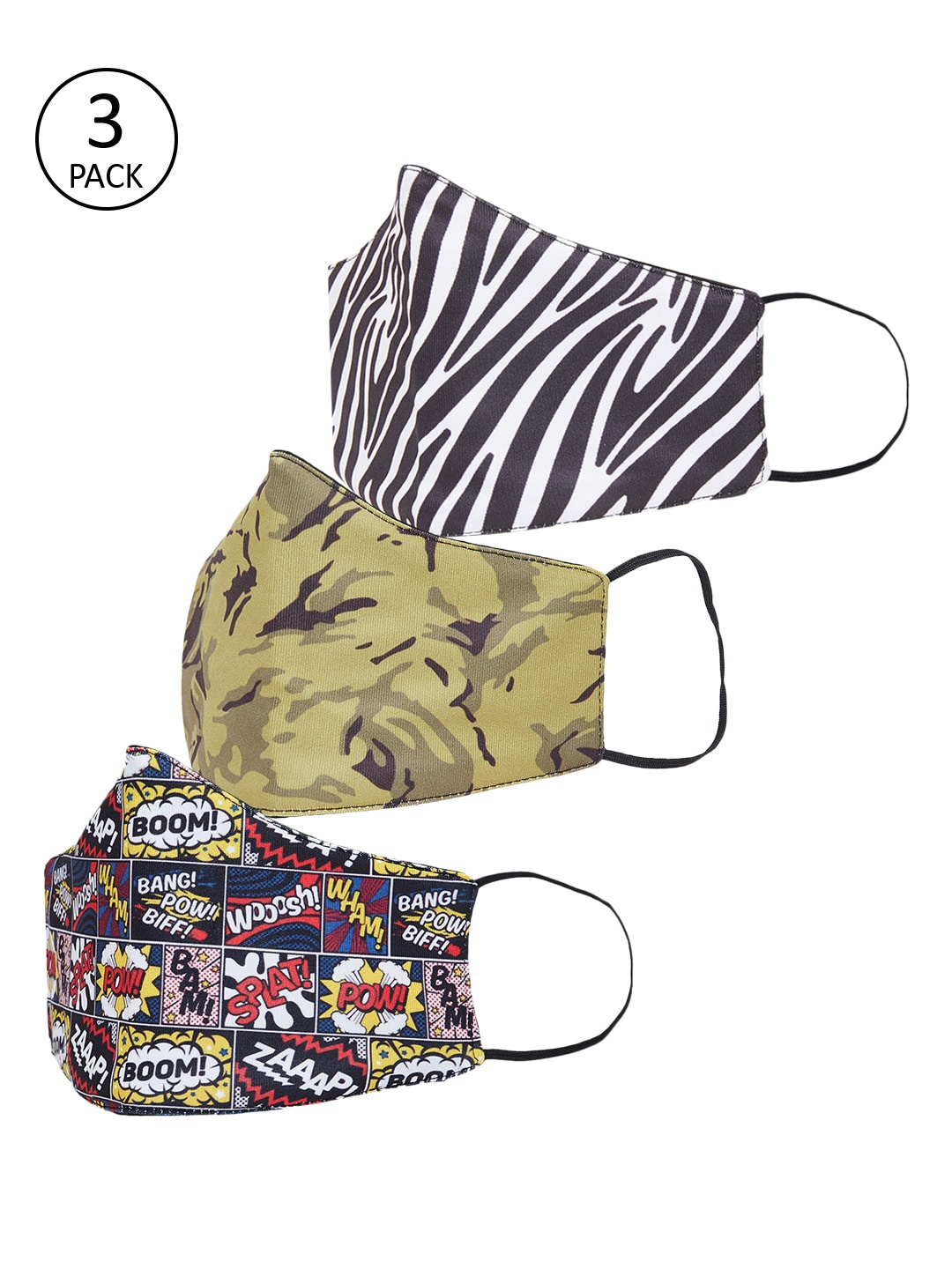 

Zastraa Unisex 3 Pcs 3-Ply Reusable Protective Outdoor Masks, Multi