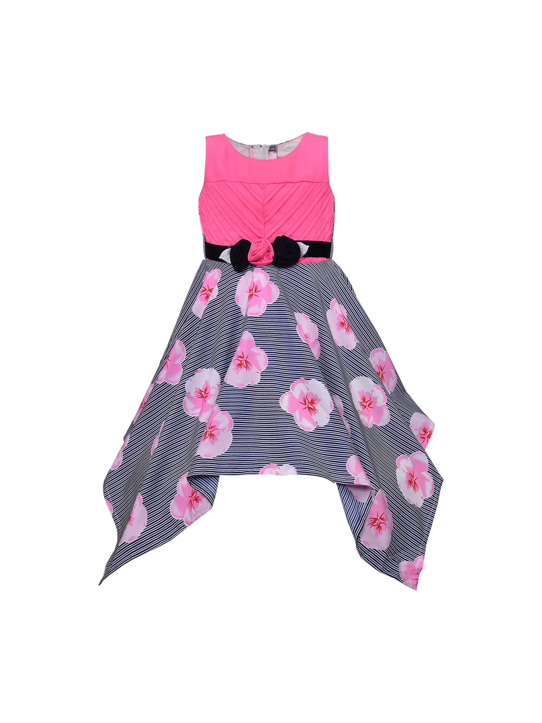 

Wish Karo Girls Pink & Grey Floral Printed Fit and Flare Dress