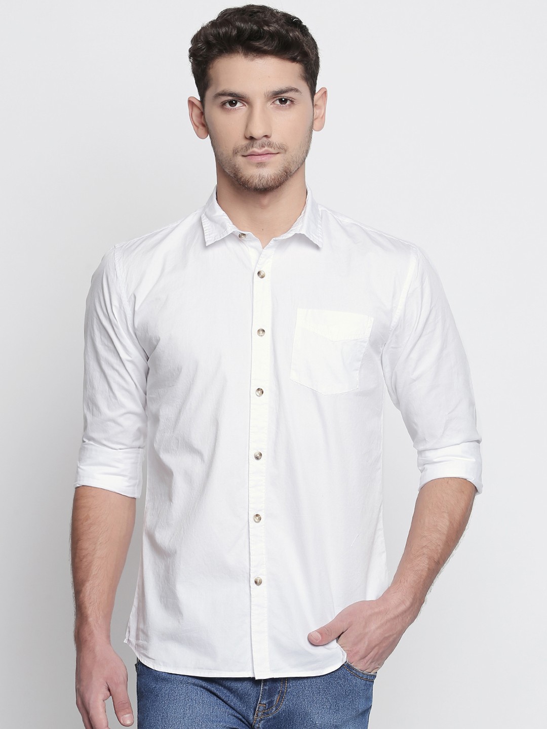 

ROLLER FASHIONS Men White Slim Fit Solid Casual Shirt