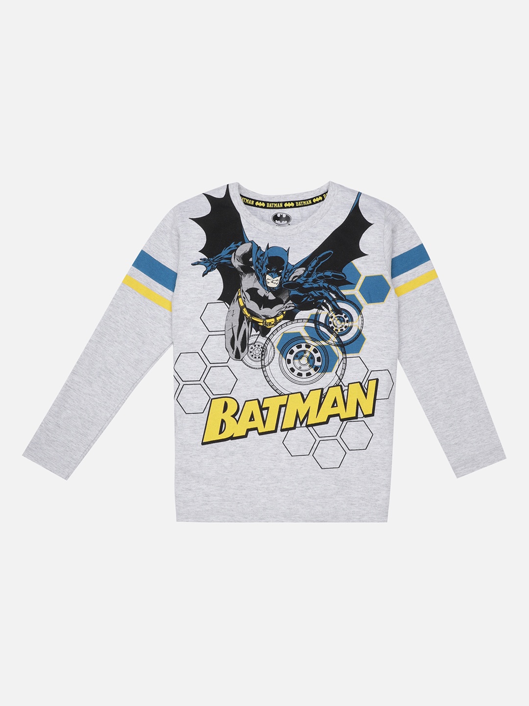 

Kids Ville Boys Grey Yellow Batman Print Round Neck Pure Cotton T-shirt