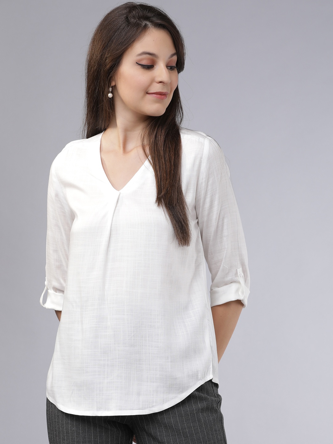 

Tokyo Talkies Women Off-White Solid Top