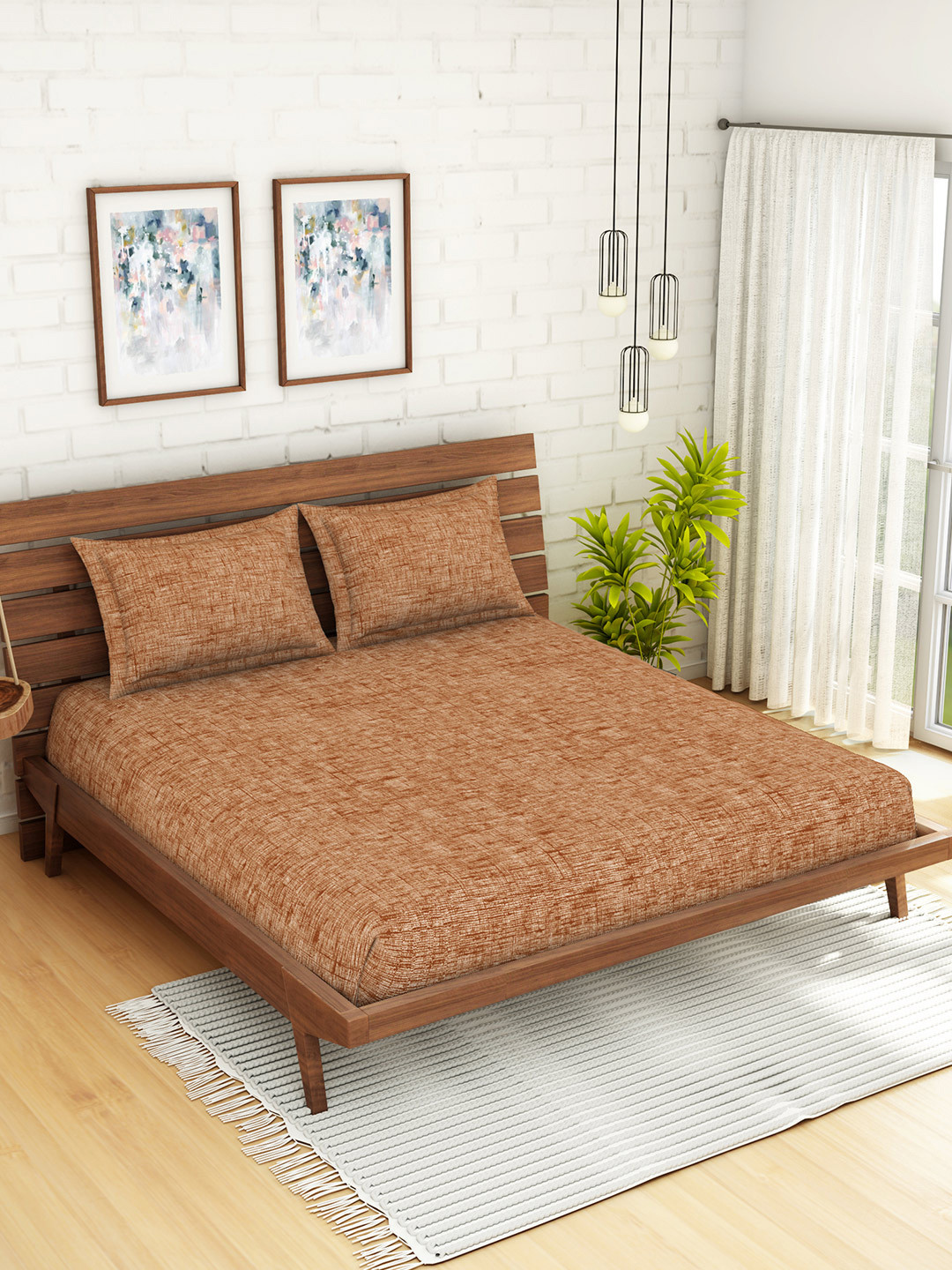 

SPACES Brown Abstract 210 TC Cotton 1 King Bedsheet with 2 Pillow Covers