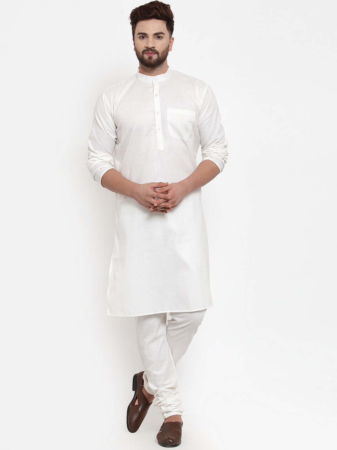 

Benstoke Men White Solid Kurta with Churidar