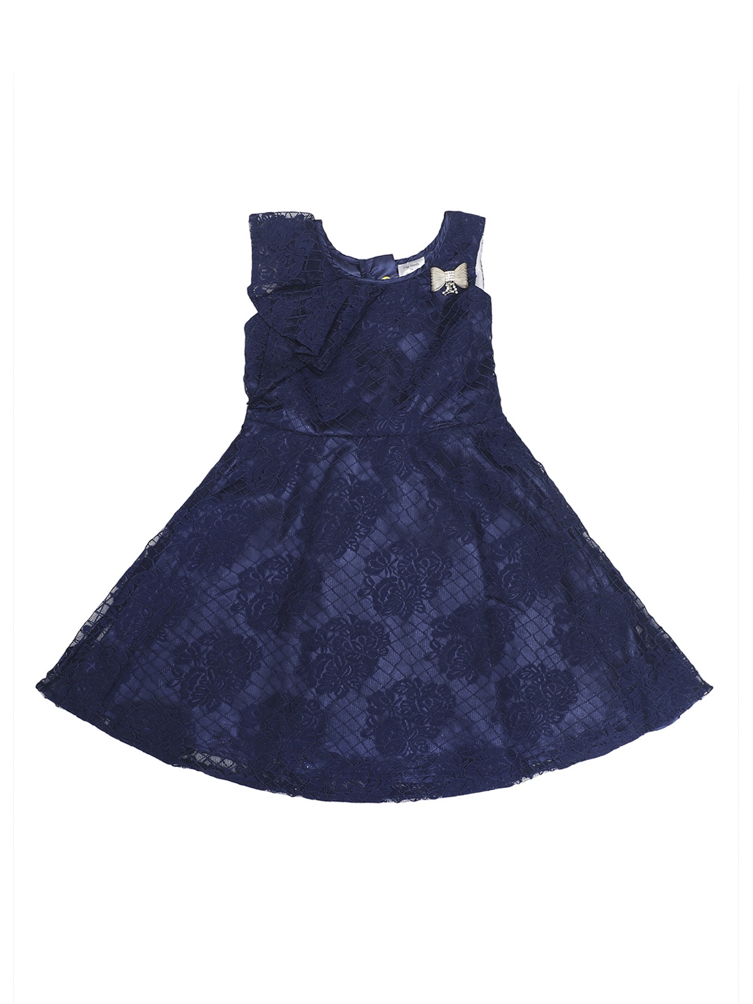 

Doodle Girls Navy Blue Self Design Fit and Flare Dress