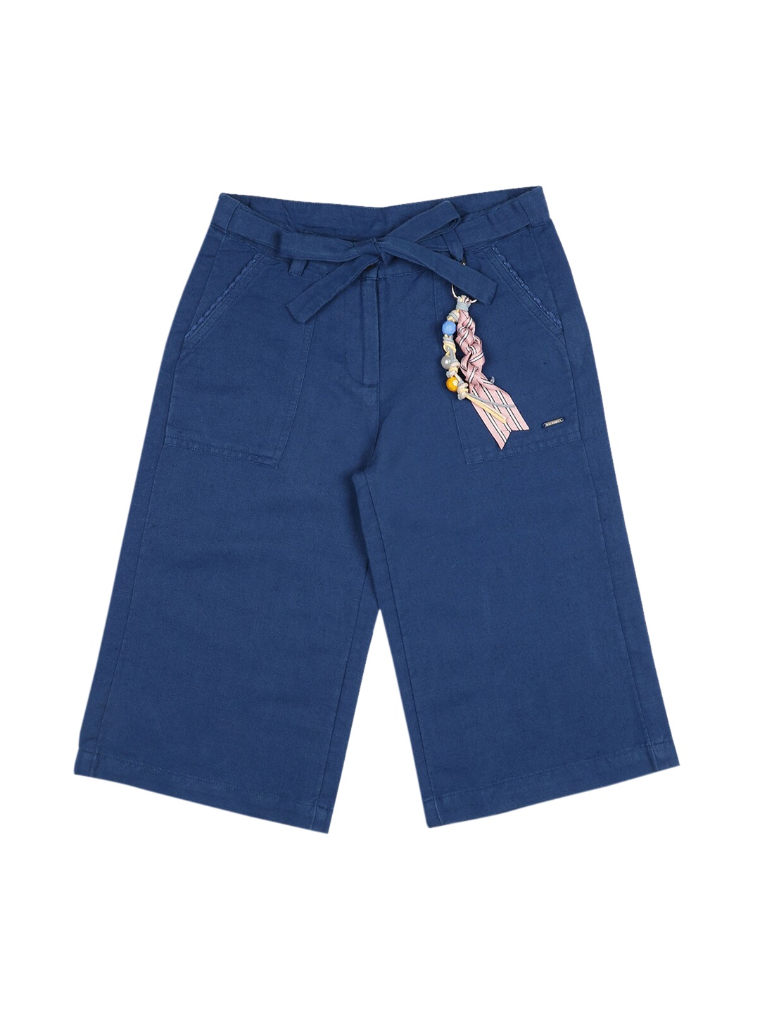 

Blue Giraffe Girls Navy Blue Slim Fit Solid Linen Parallel Trousers