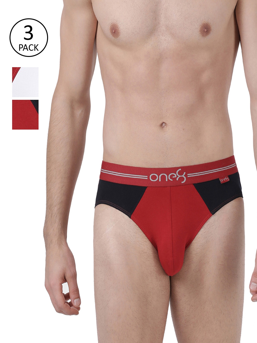 

one8 by Virat Kohli Men Pack of 3 Colourblocked Premium Cotton Stretch Briefs 204-PO3-S, Red