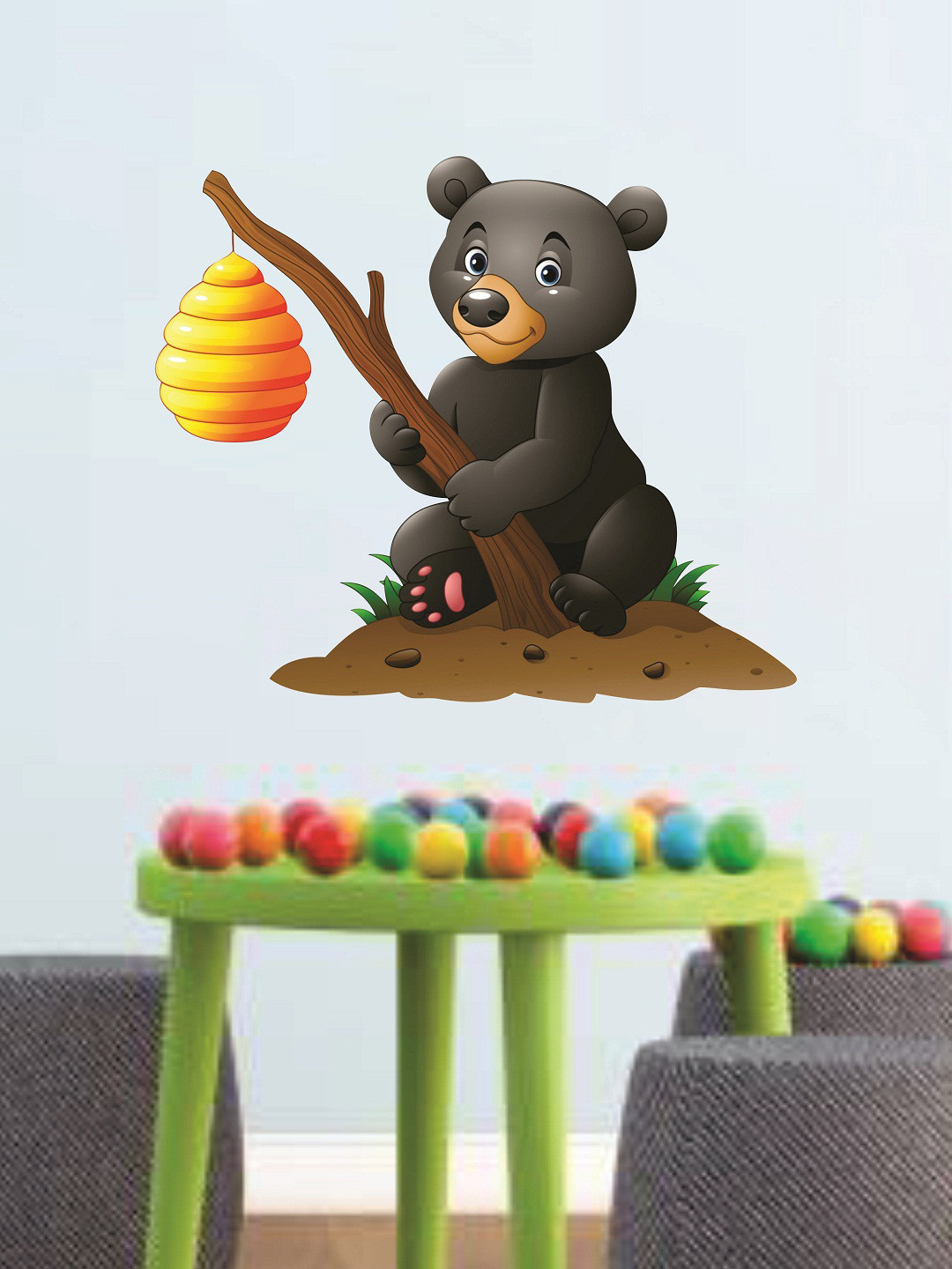 

WALLSTICK Grey & Brown Bear With Beehive Large Vinyl Wall Sticker