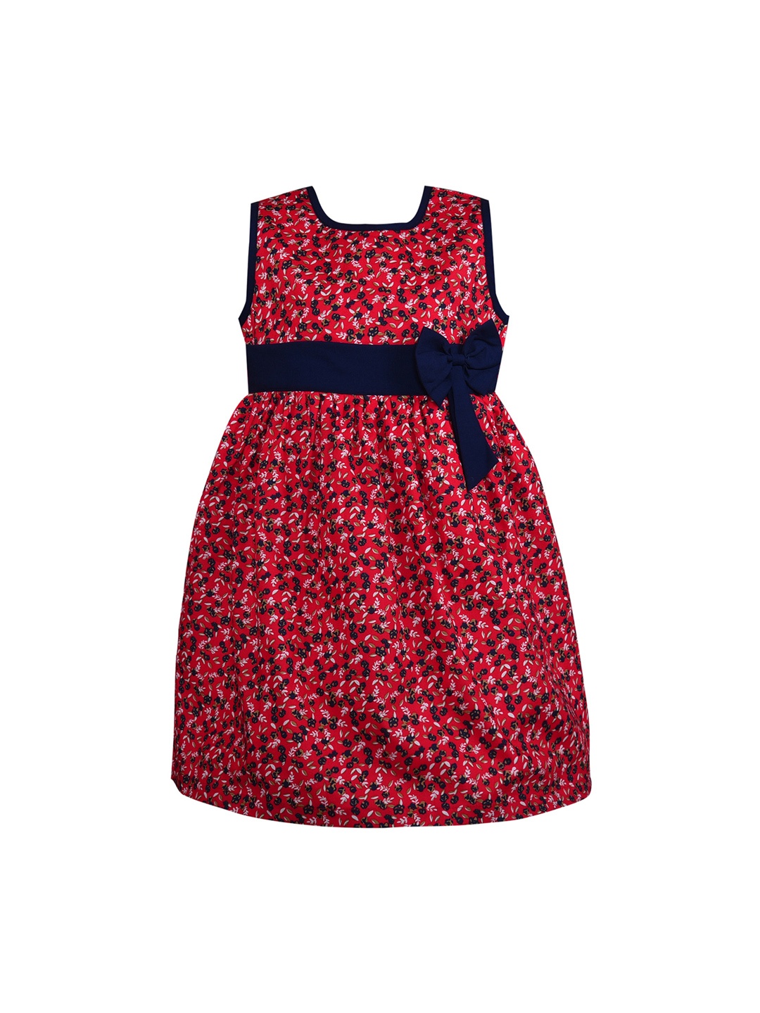 Wish Karo Girls Red Floral Printed Fit and Flare Dress