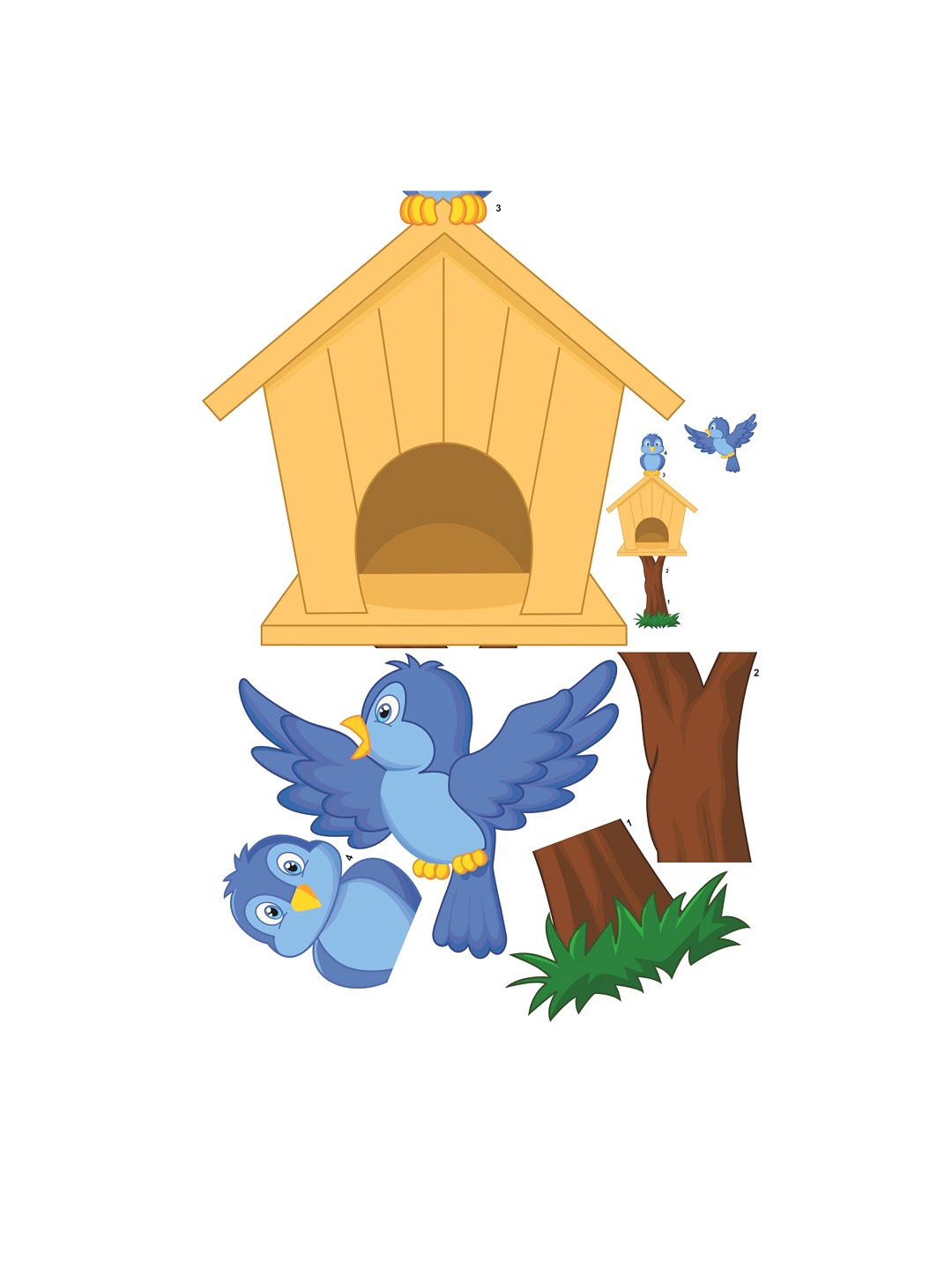 

WALLSTICK Blue & Yellow Bird House Large Vinyl Wall Sticker
