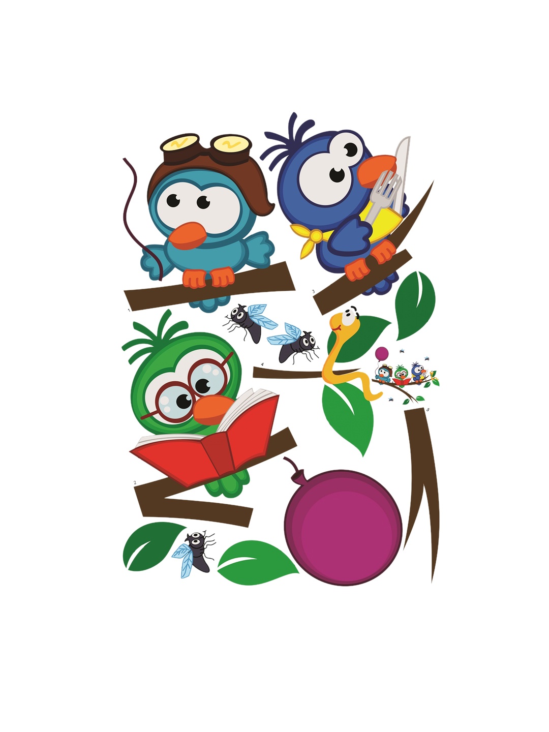 

WALLSTICK Brown & Green Birds On The Tree Large Vinyl Wall Sticker