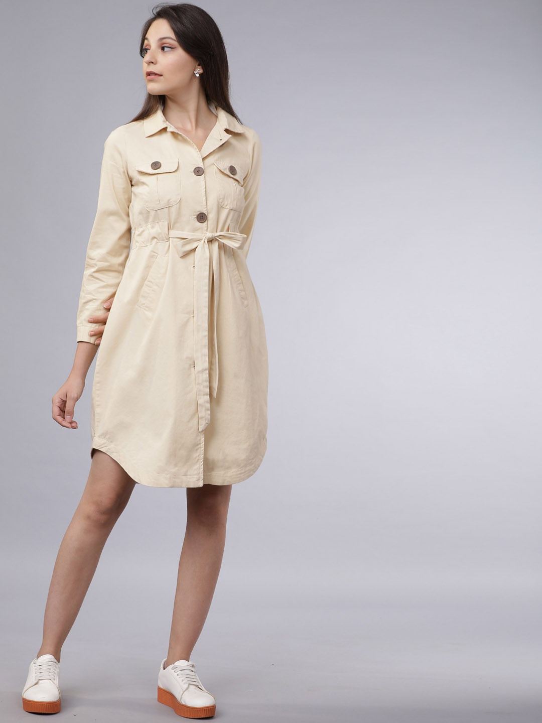 

Tokyo Talkies Women Beige Solid Shirt Dress