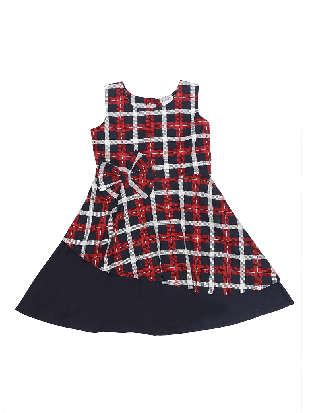 

Doodle Girls Navy Blue & Red Checked A-Line Dress