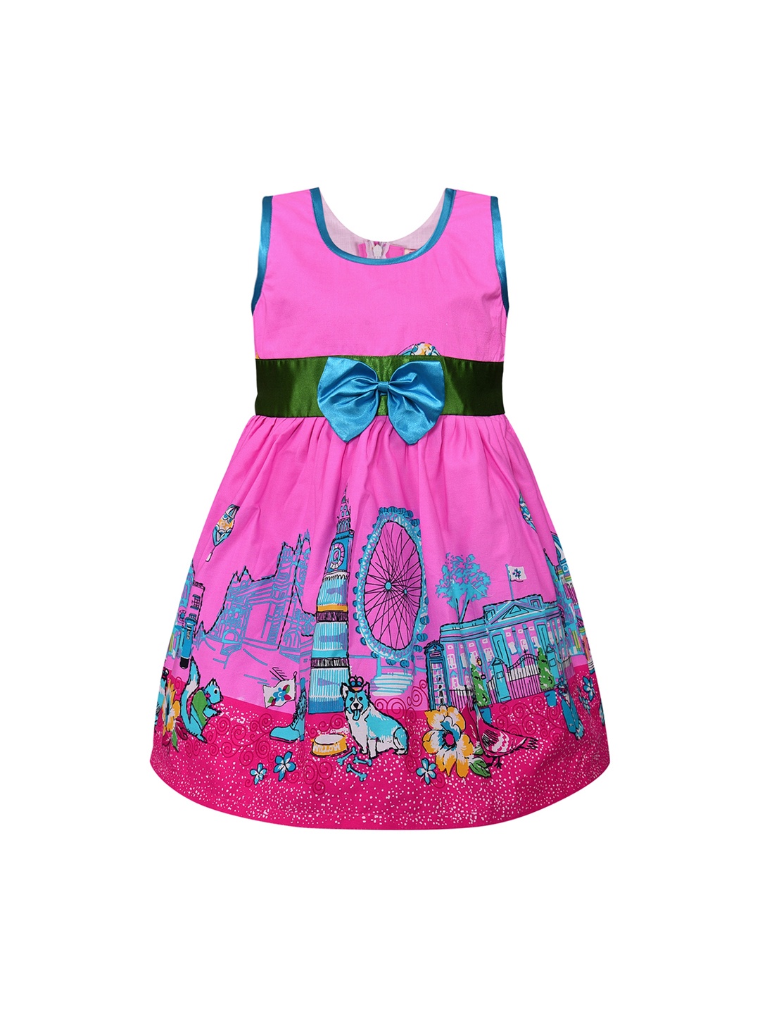 Wish Karo Girls Pink Printed Fit and Flare Dress