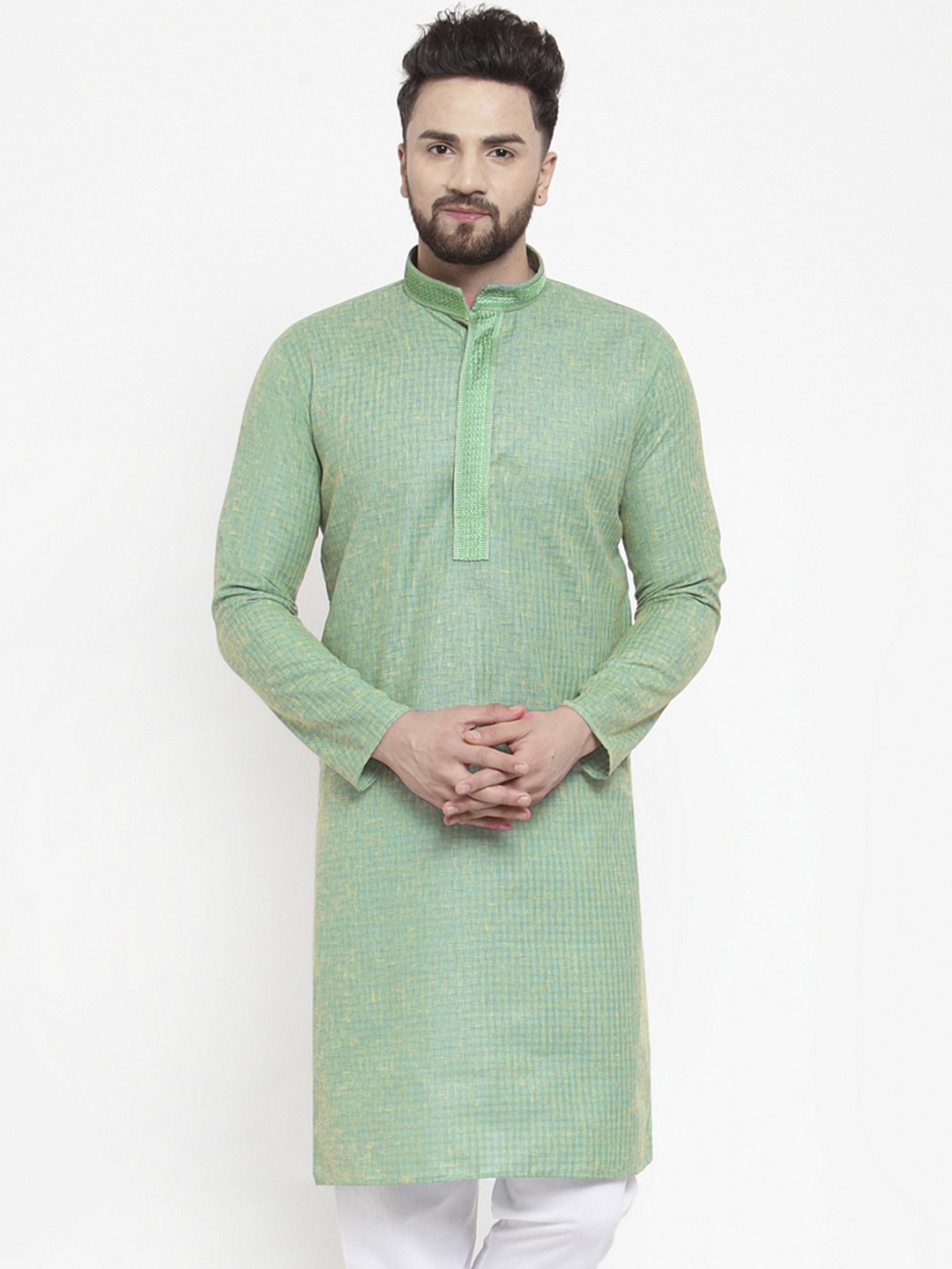 

Jompers Men Sea Green Woven Design Straight Kurta