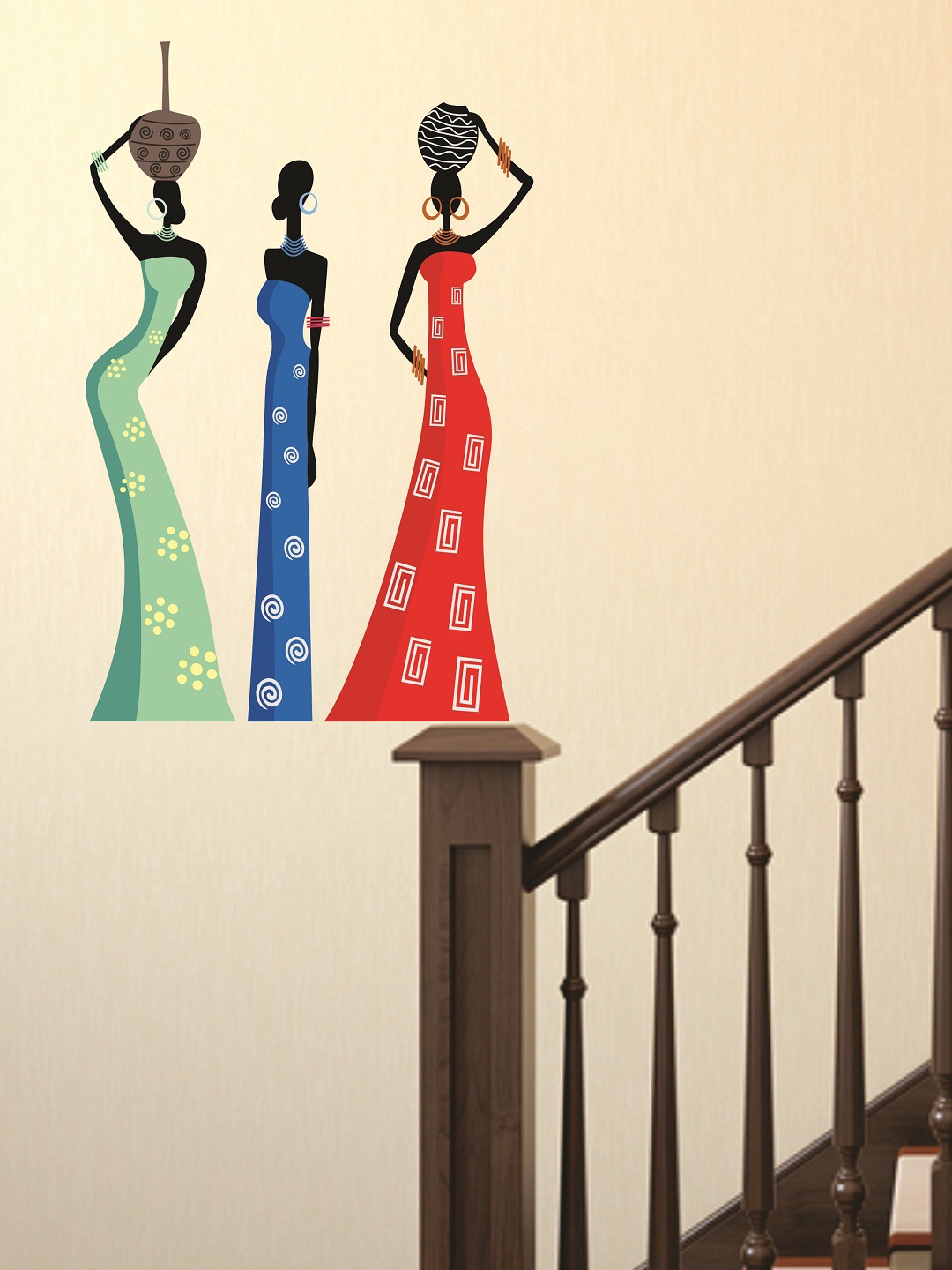 

WALLSTICK Black & Blue Women With Mud Pot Large Vinyl Wall Sticker