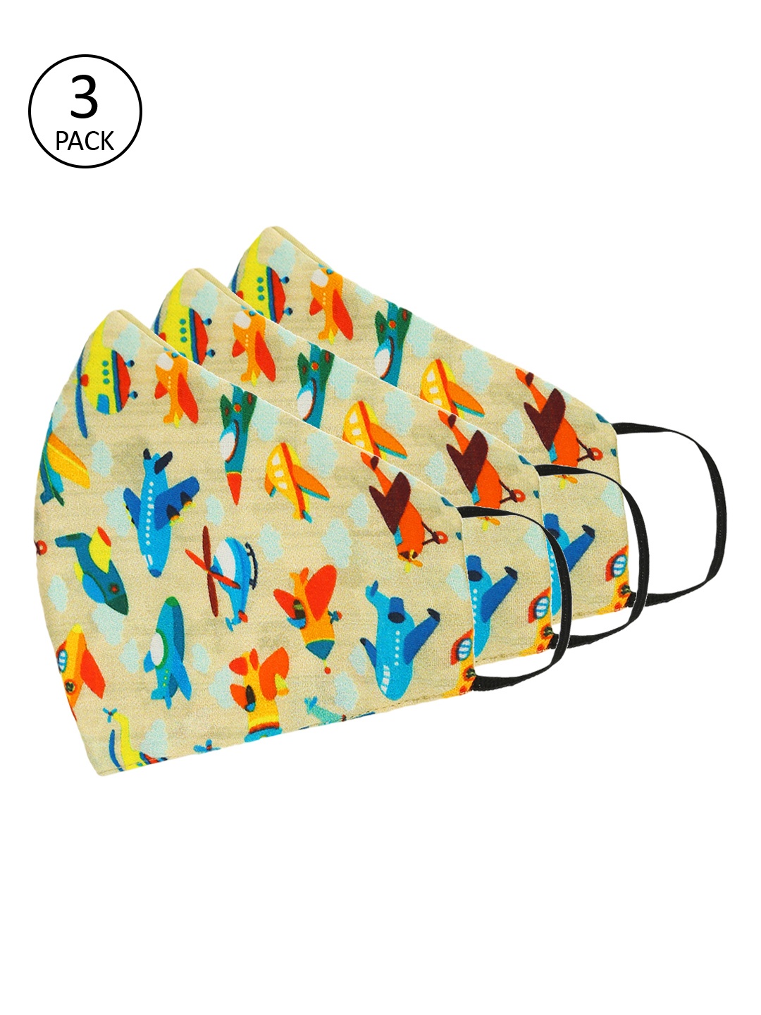 

Tossido Unisex Pack Of 3 Blue 3 Ply Premium Cotton Printed Masks, Yellow